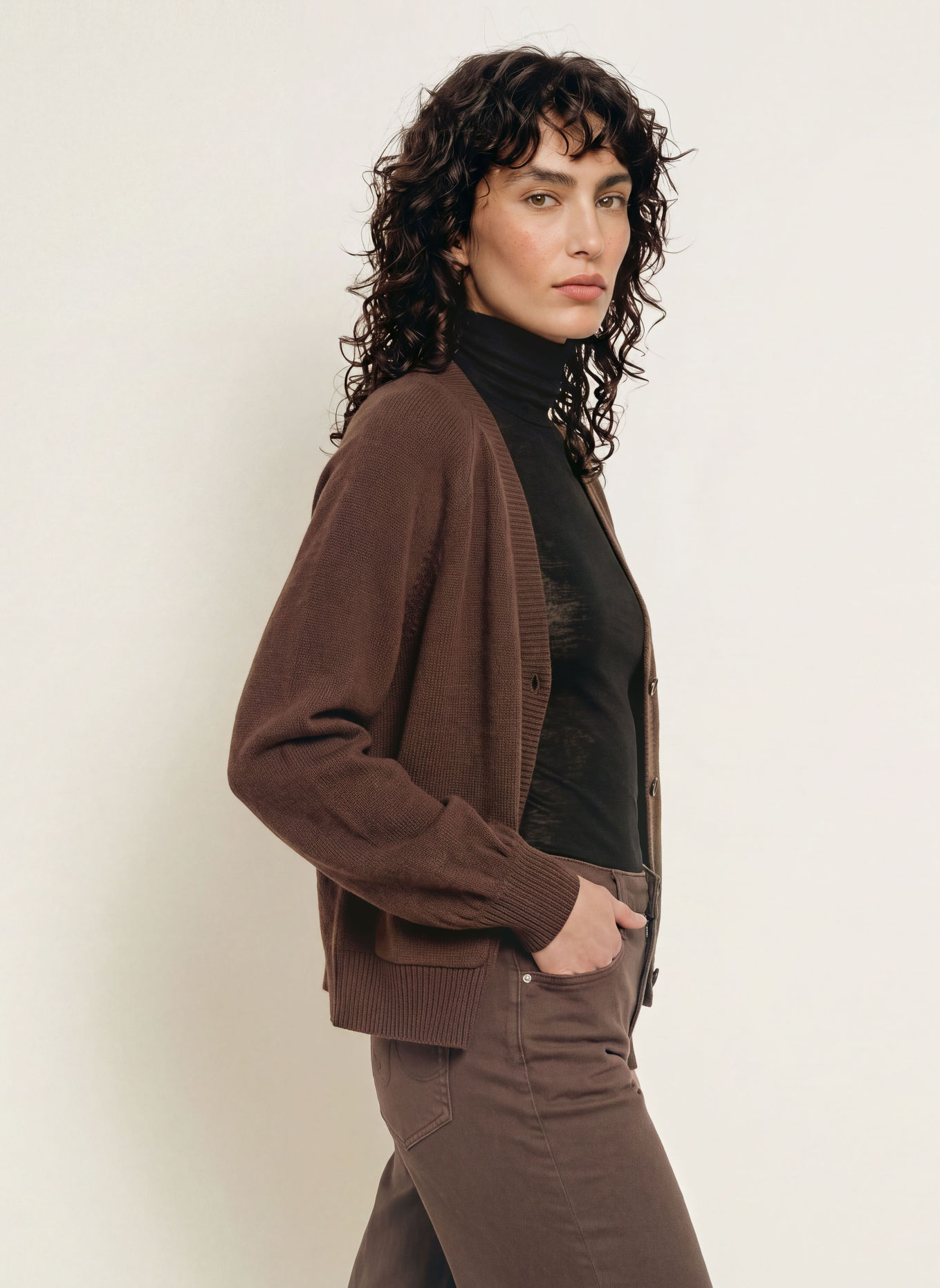 SoSUE BELLA Cardigan with Cashmere: DARK BROWN
