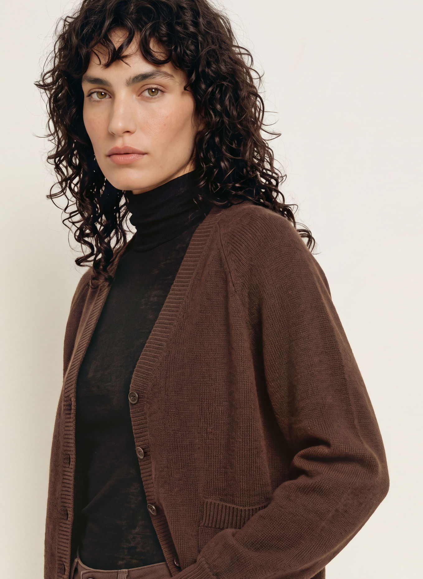 SoSUE BELLA Cardigan with Cashmere: DARK BROWN