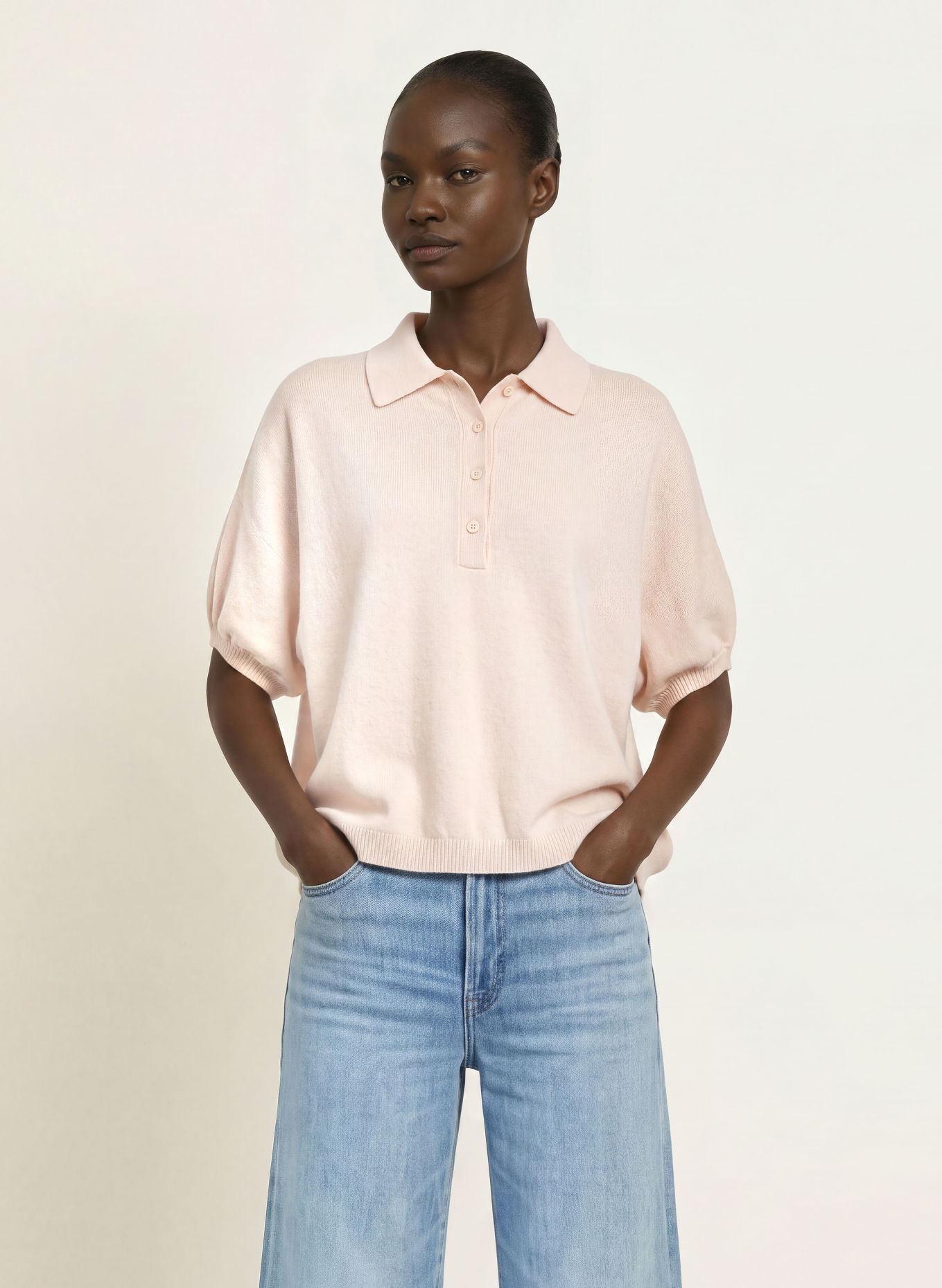 SoSUE Knit polo shirt with merino wool: CREAM
