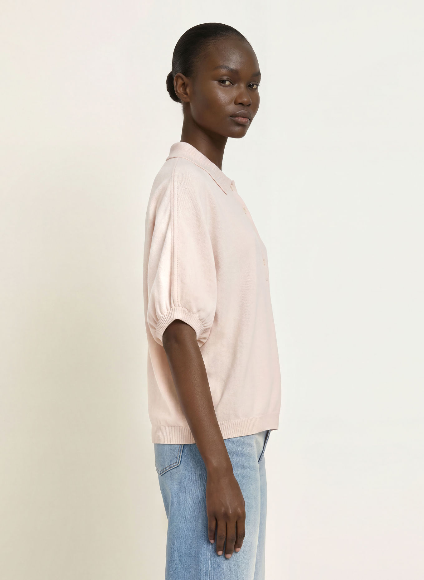 SoSUE Knit polo shirt with merino wool: CREAM