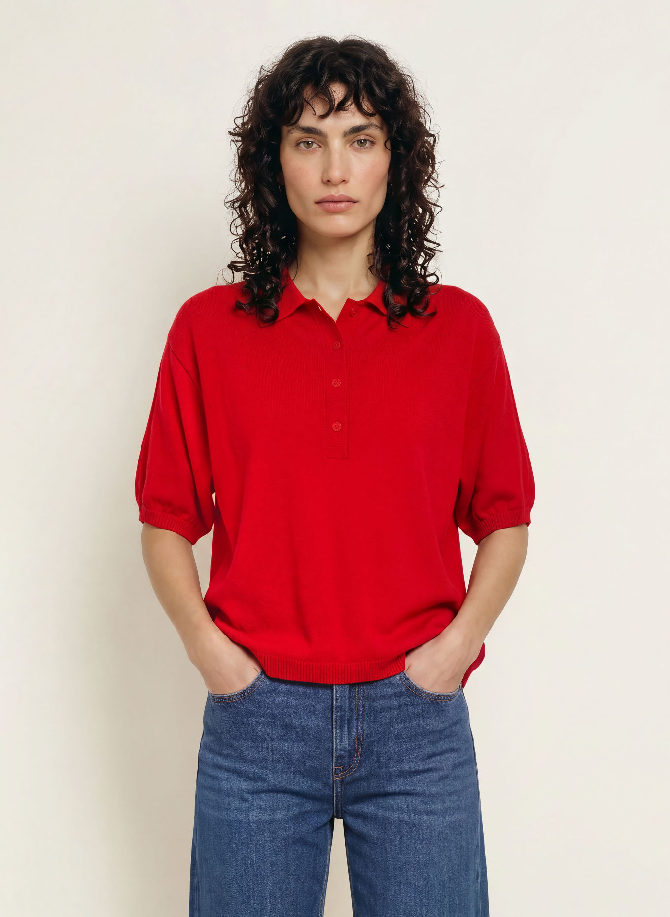 SoSUE Strick-Poloshirt mit Merinowolle: ROT