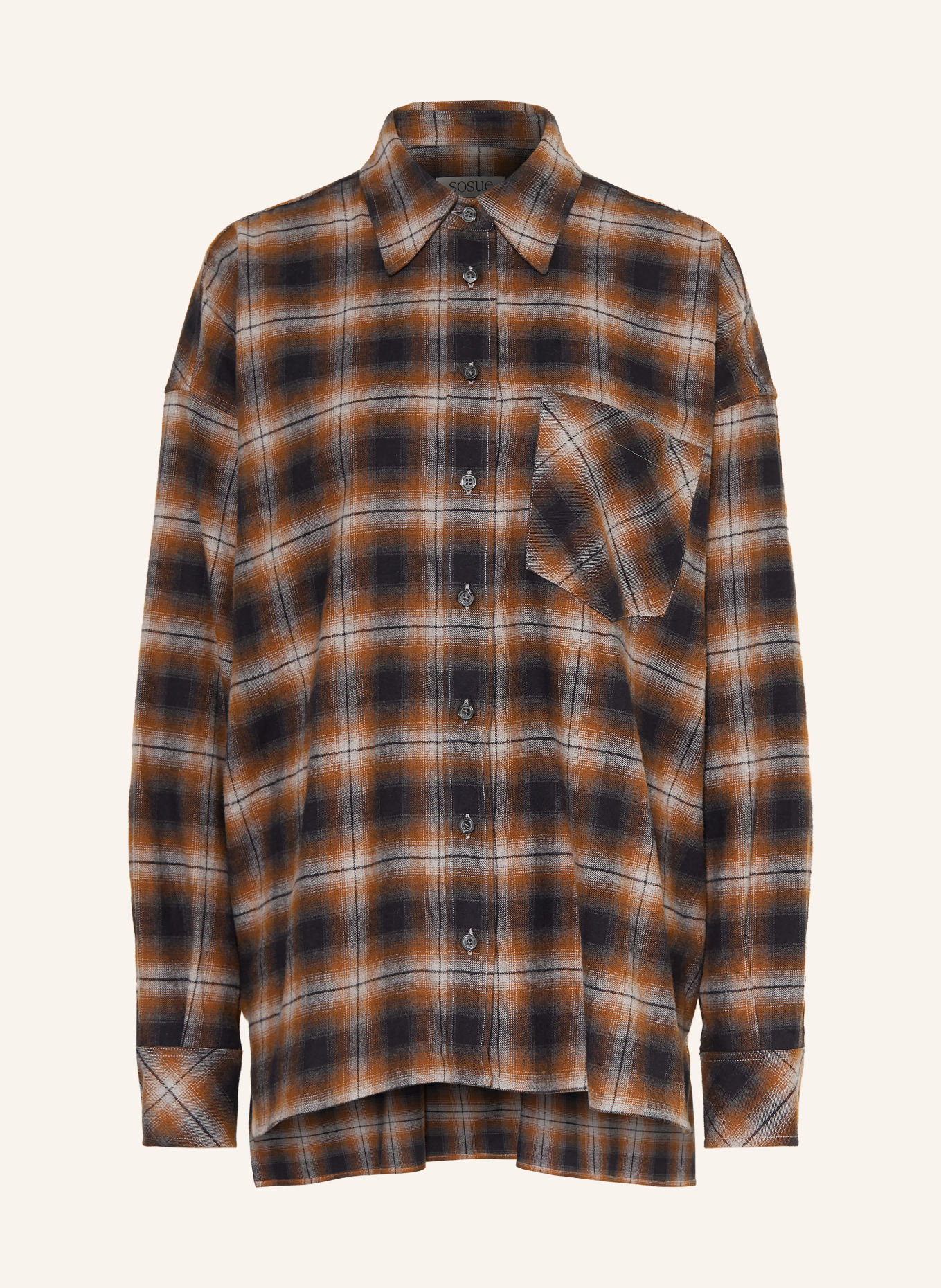 SoSUE Oversized skjortebluse i flannel: GRÅ / BRUN / MØRKEBLÅ