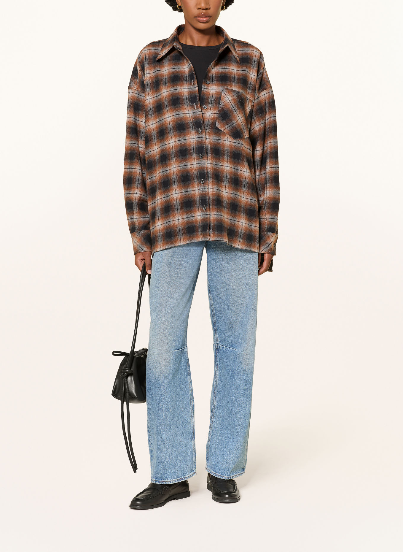 SoSUE Oversized skjortebluse i flannel: GRÅ / BRUN / MØRKEBLÅ