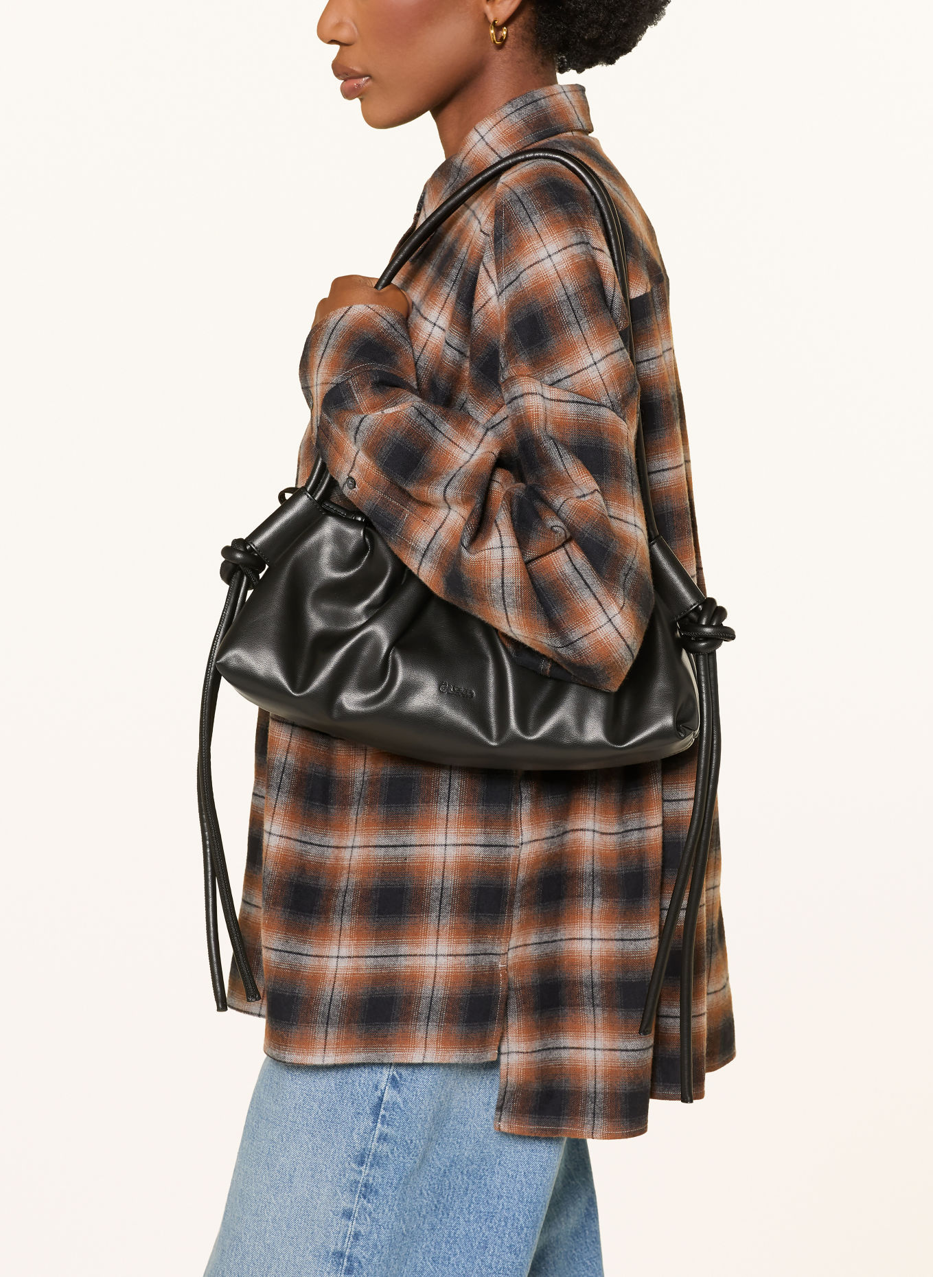 SoSUE Oversized skjortebluse i flannel: GRÅ / BRUN / MØRKEBLÅ