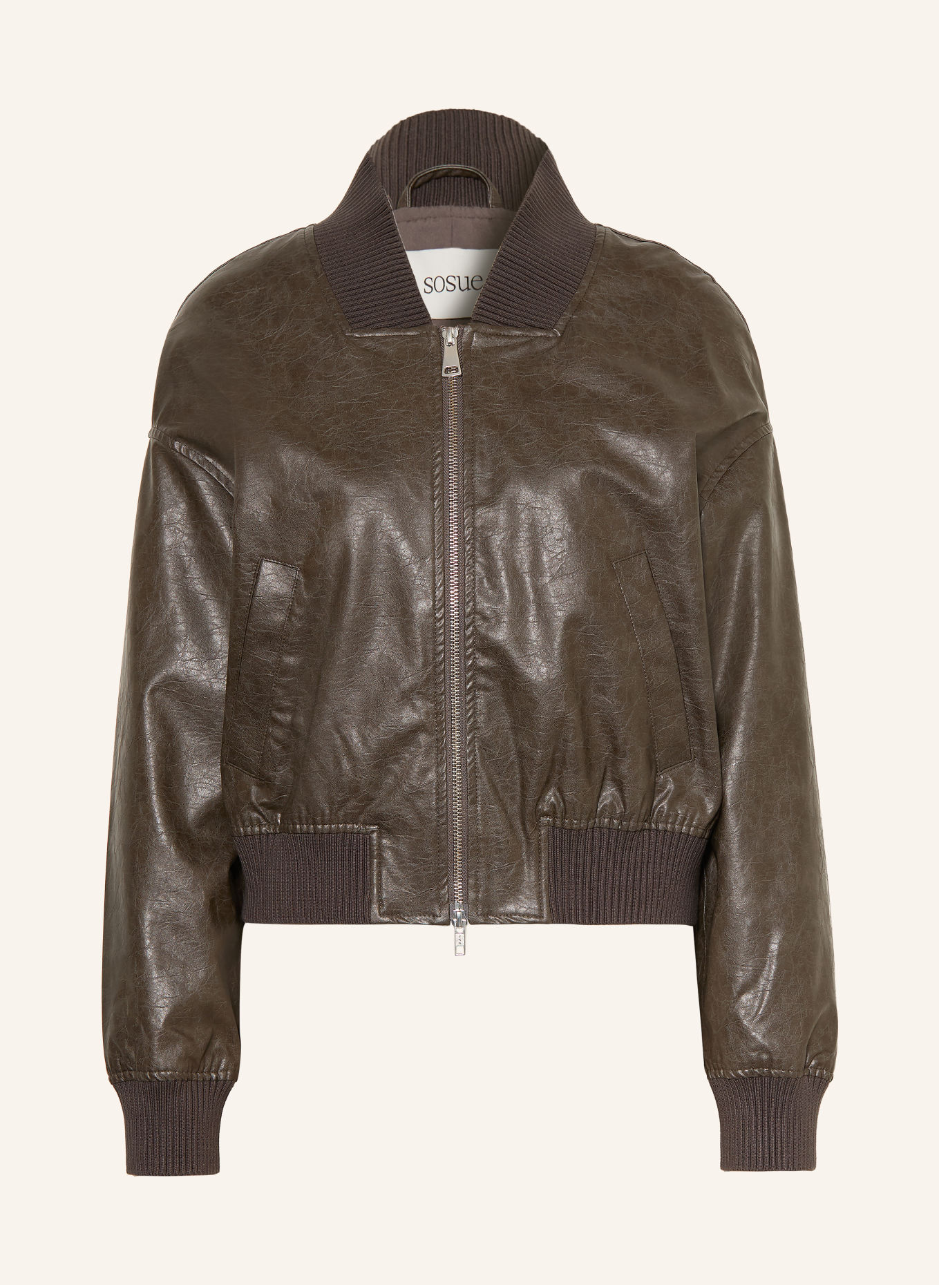 SoSUE Leather-look bomber jacket: TAUPE
