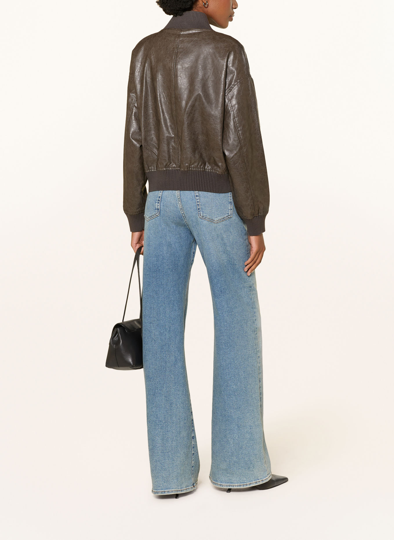 SoSUE Leather-look bomber jacket: TAUPE