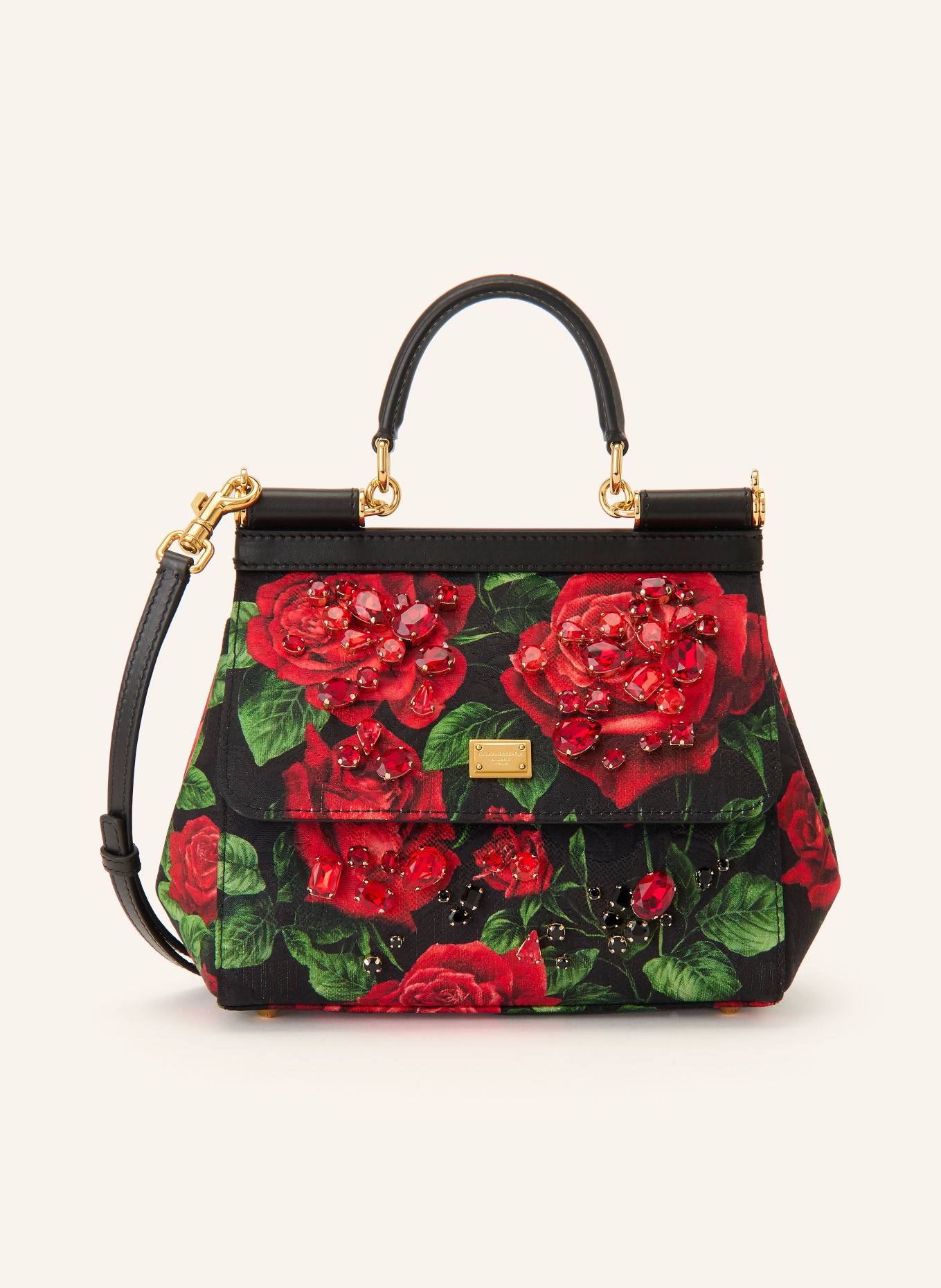 DOLCE & GABBANA Kabelka SICILY s ozdobnými kamínky: TMAVĚ ČERVENÁ / ZELENÁ / ČERNÁ
