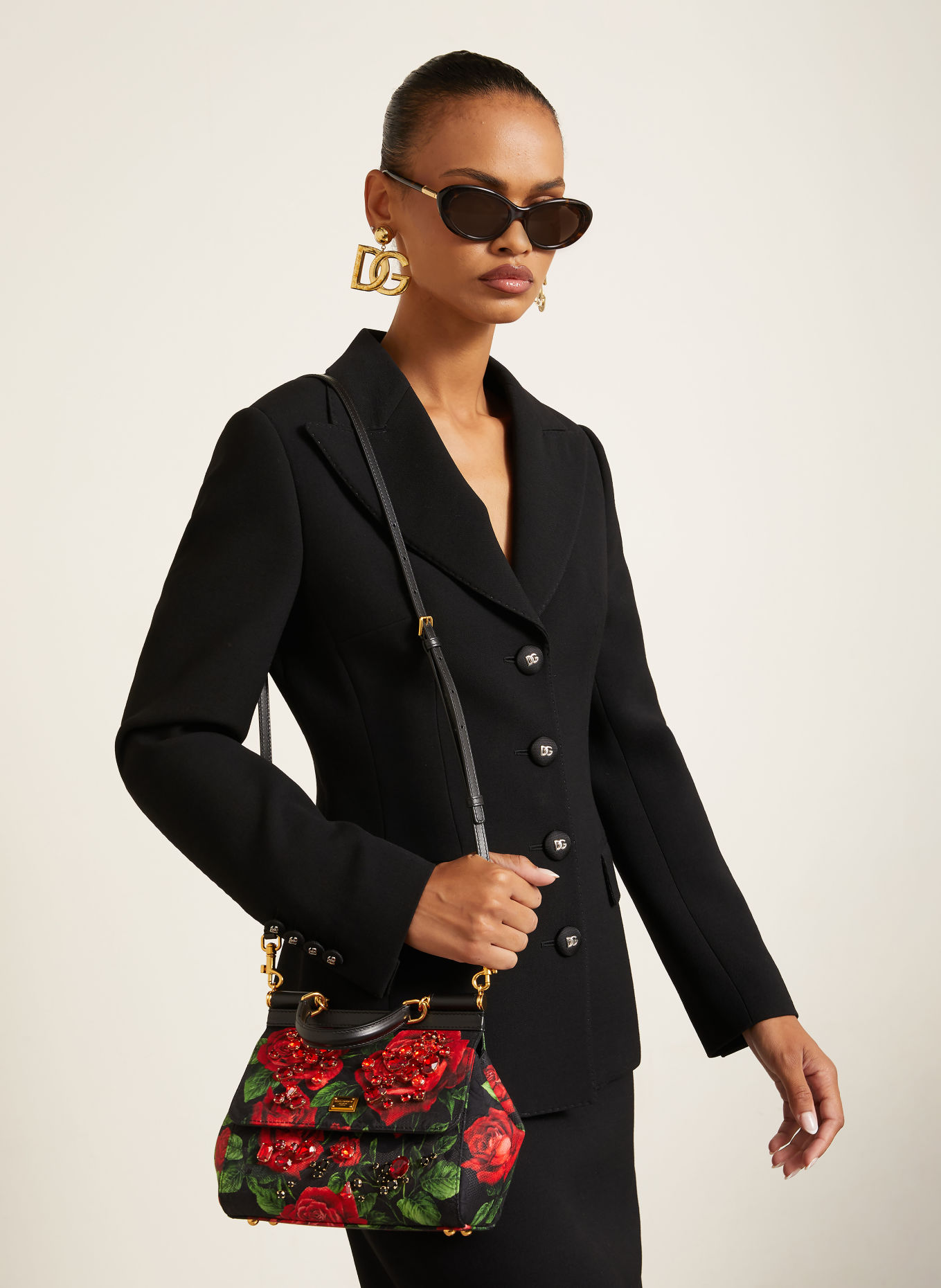 DOLCE & GABBANA SICILY Handbag with Rhinestones: DARK RED / GREEN / BLACK