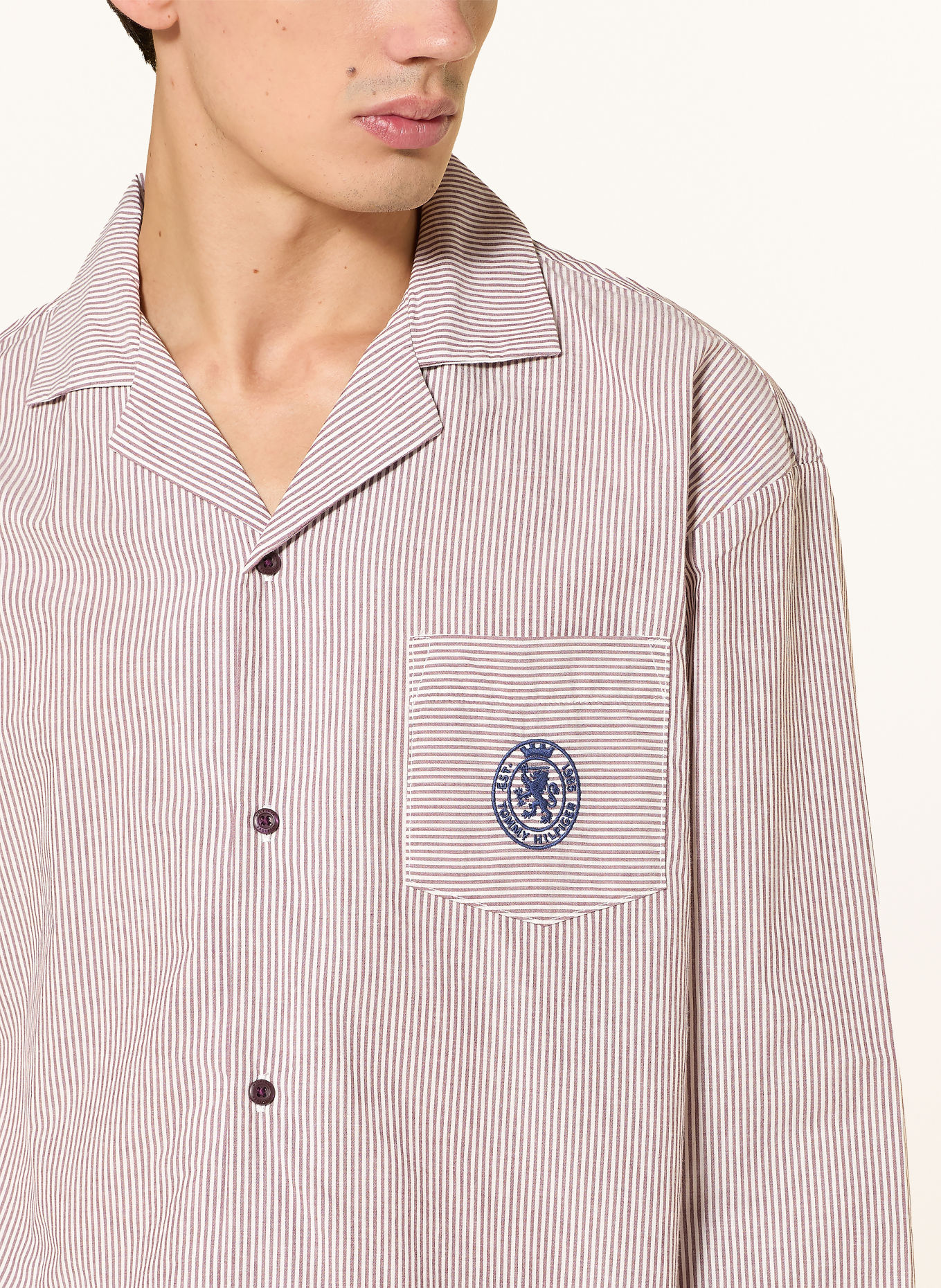 TOMMY HILFIGER Piżama: CIEMNOCZERWONY / ECRU / GRANATOWY