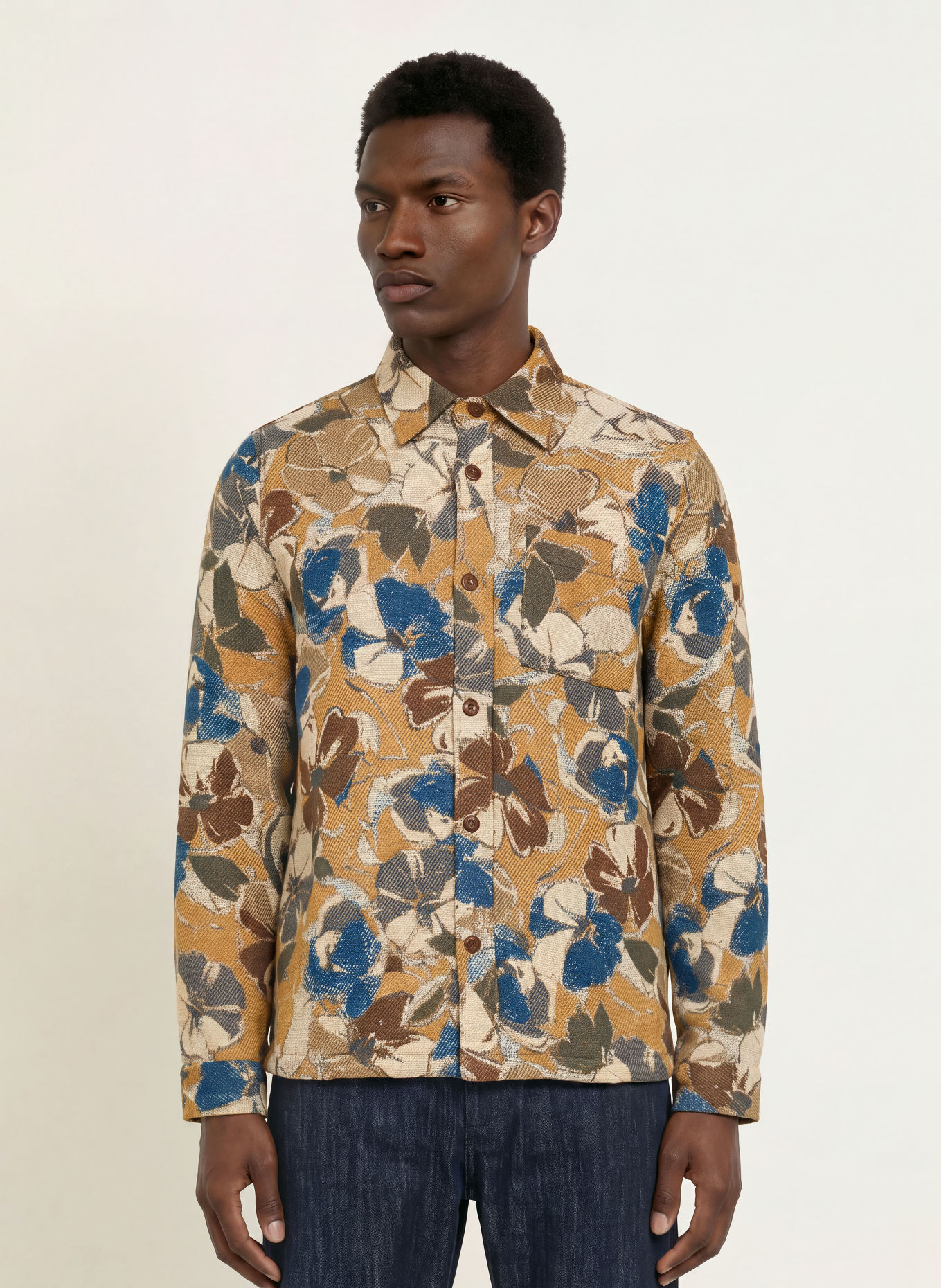 MOS MOSH Gallery Overshirt MMGDAVID i jacquard: BLÅ / BEIGE / MÖRKGRÖN