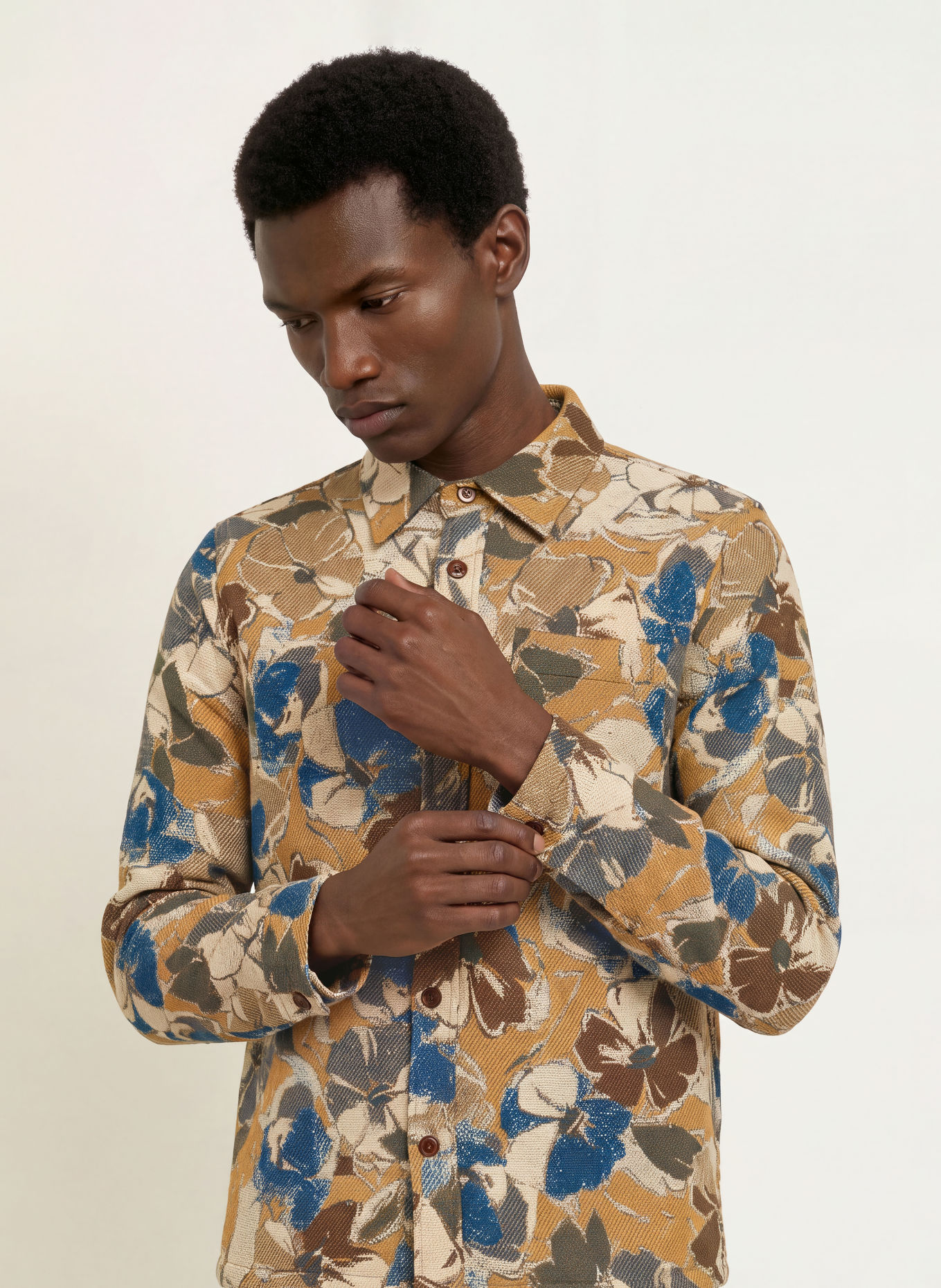 MOS MOSH Gallery Overshirt MMGDAVID i jacquard: BLÅ / BEIGE / MÖRKGRÖN