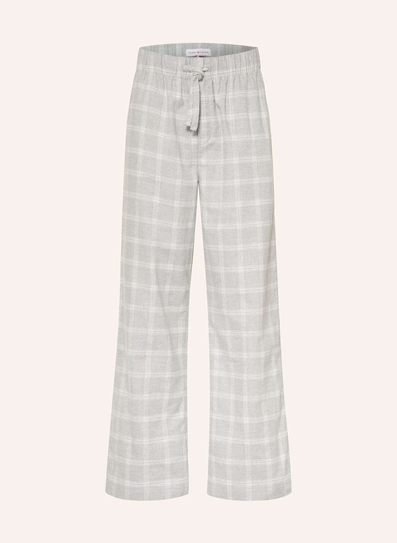 TOMMY HILFIGER Spodnie do spania z flaneli: JASNOCZARY / BIAŁY