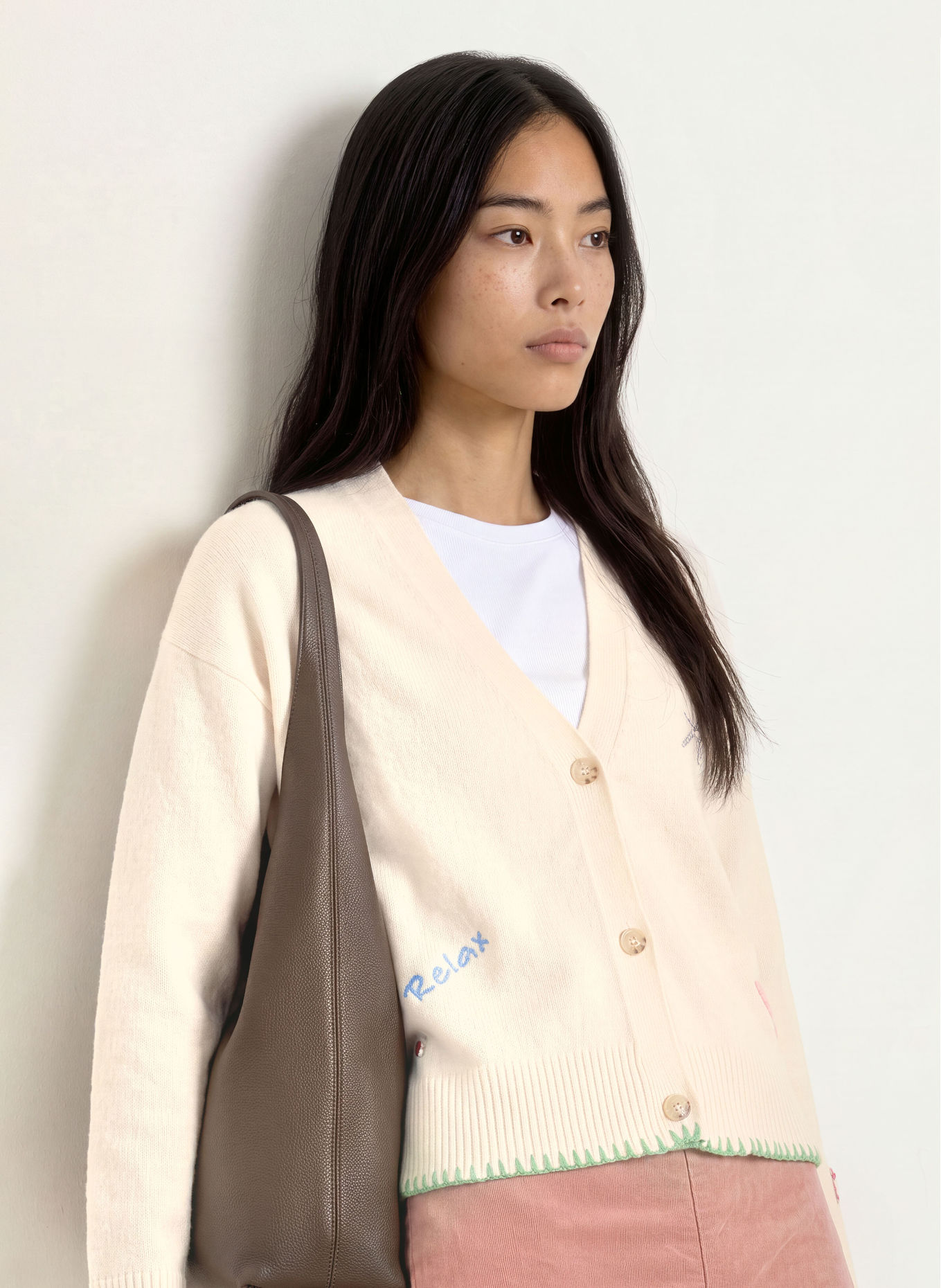 FRIEDA & FREDDIES Cardigan with Rhinestones: CREAM / GREEN