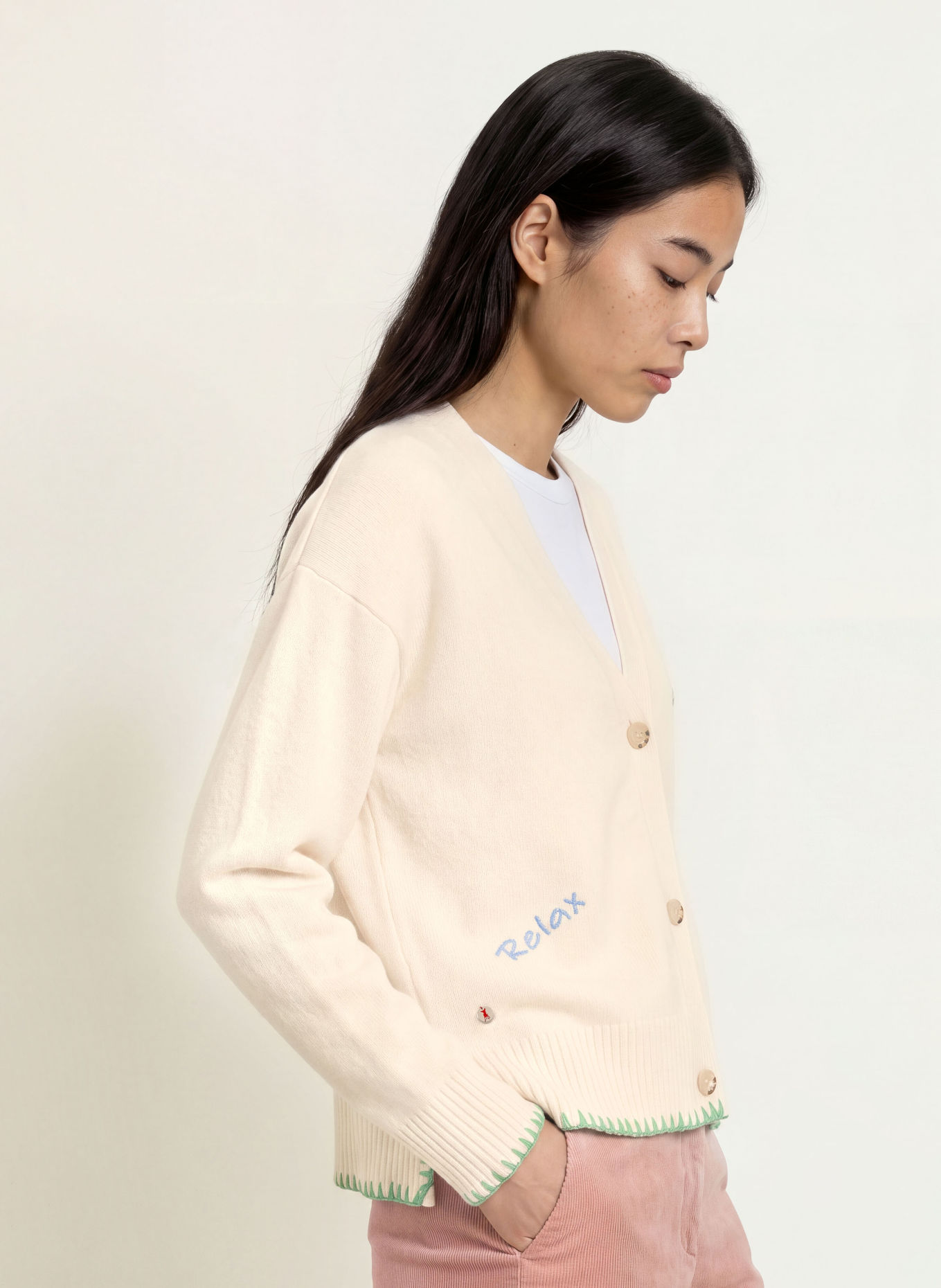 FRIEDA & FREDDIES Cardigan with Rhinestones: CREAM / GREEN