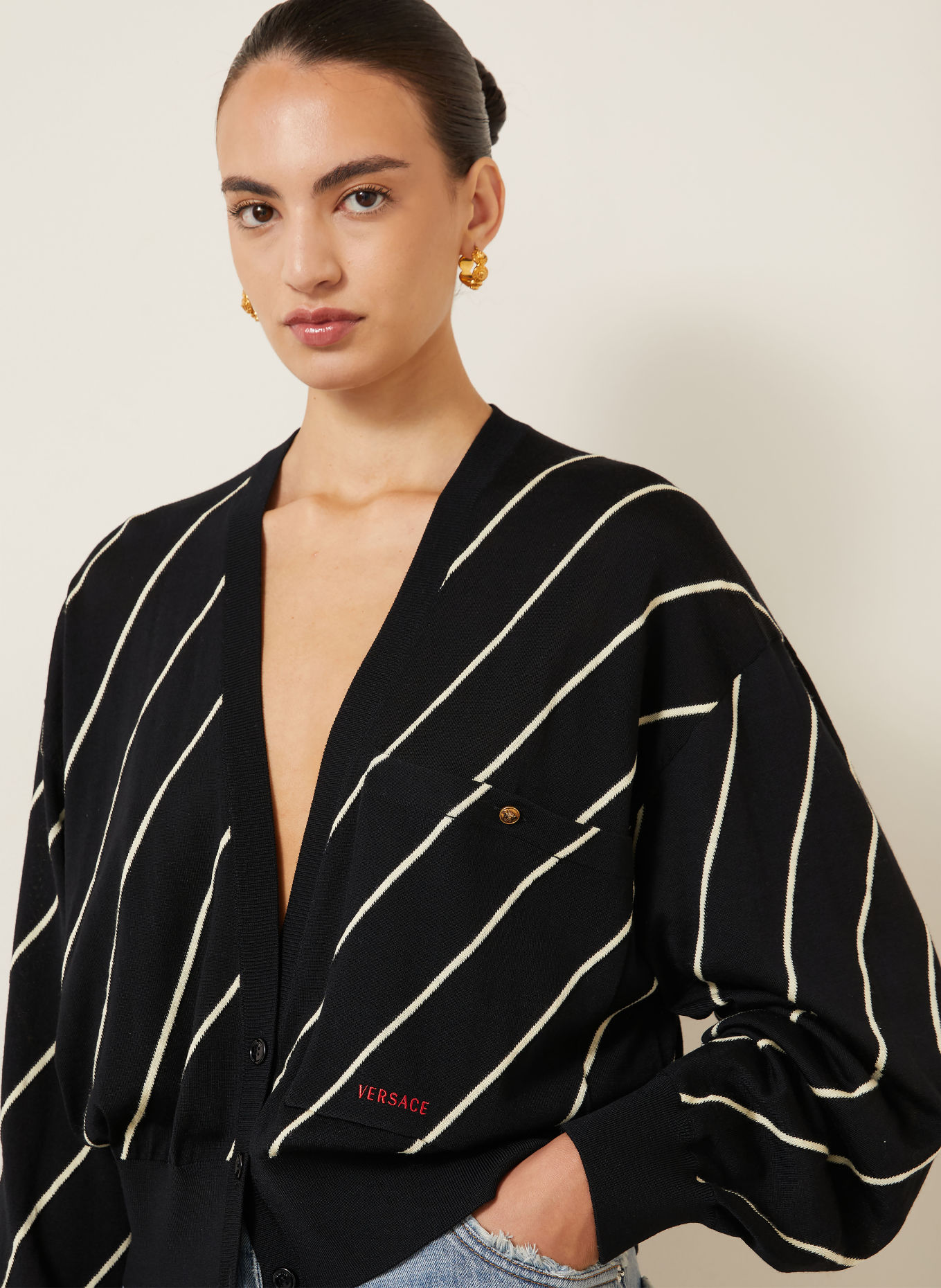 VERSACE Kardigan: CZARNY / BIAŁY