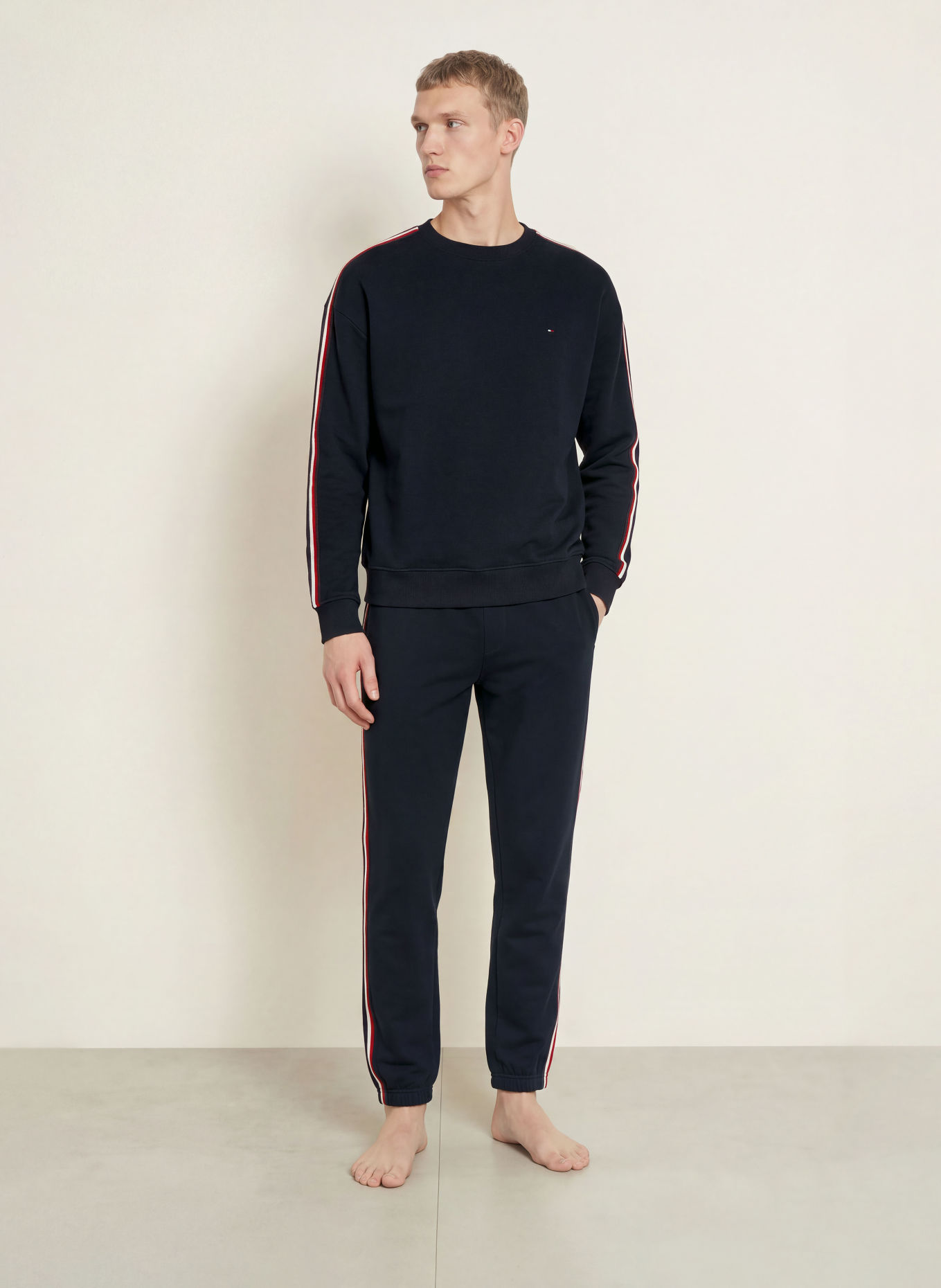 TOMMY HILFIGER Loungewear-joggingbyxor: MÖRKBLÅ / RÖD / VIT