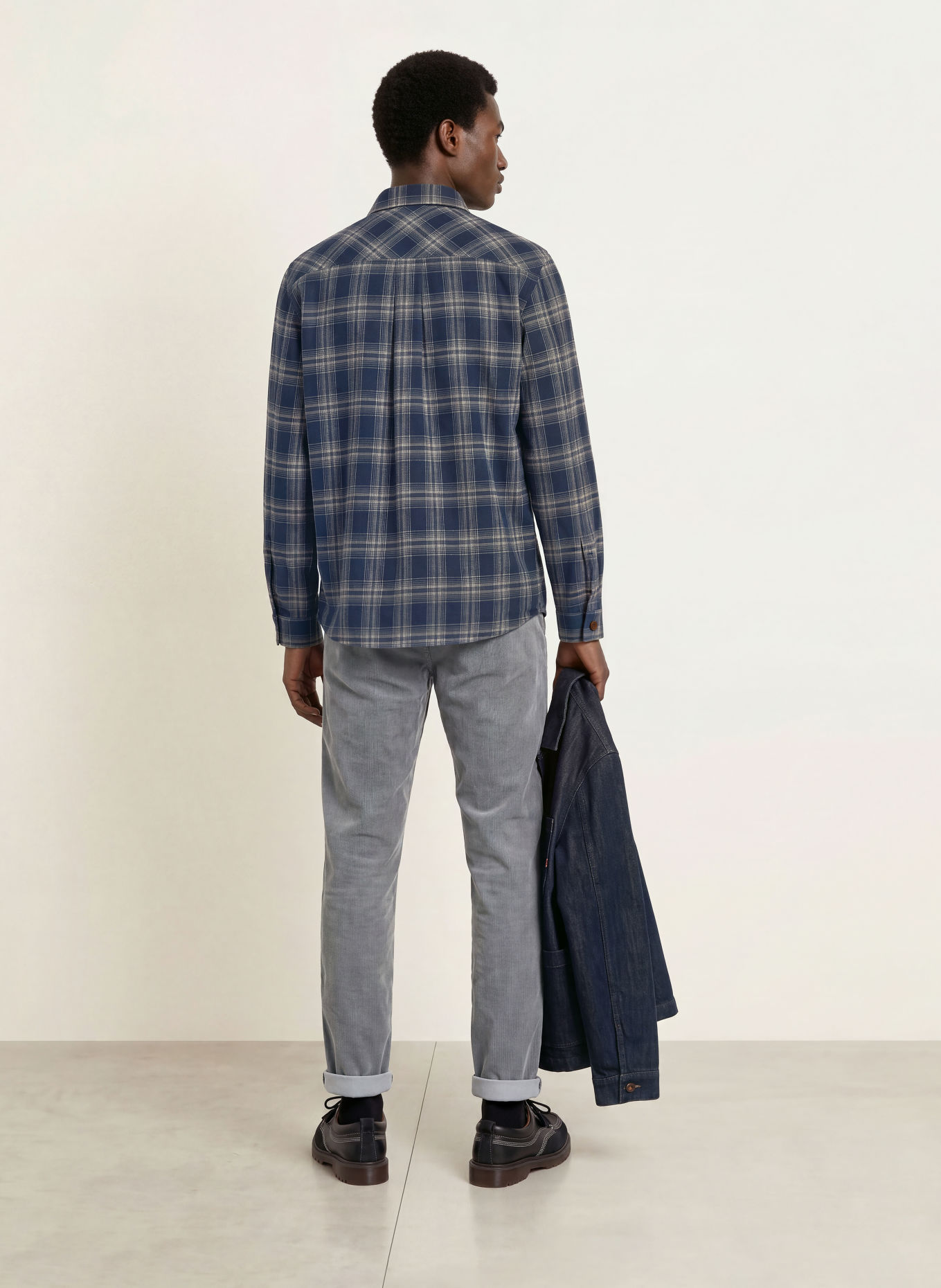 MOS MOSH Gallery Overshirt MMGDAVID i flanell: MÖRKBLÅ / BEIGE / GRÅ