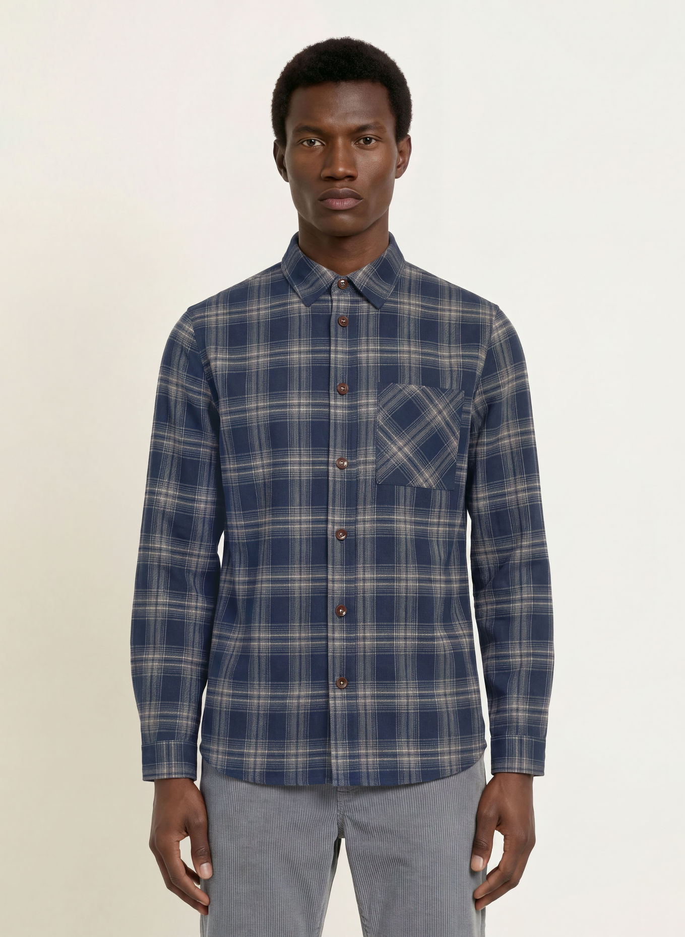 MOS MOSH Gallery Overshirt MMGDAVID i flanell: MÖRKBLÅ / BEIGE / GRÅ
