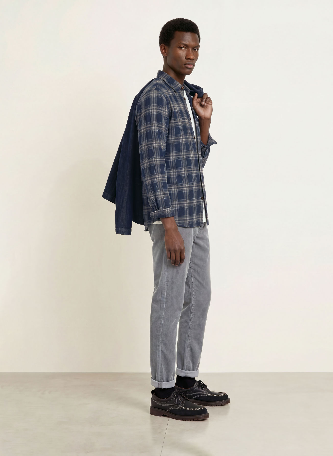 MOS MOSH Gallery Overshirt MMGDAVID i flanell: MÖRKBLÅ / BEIGE / GRÅ