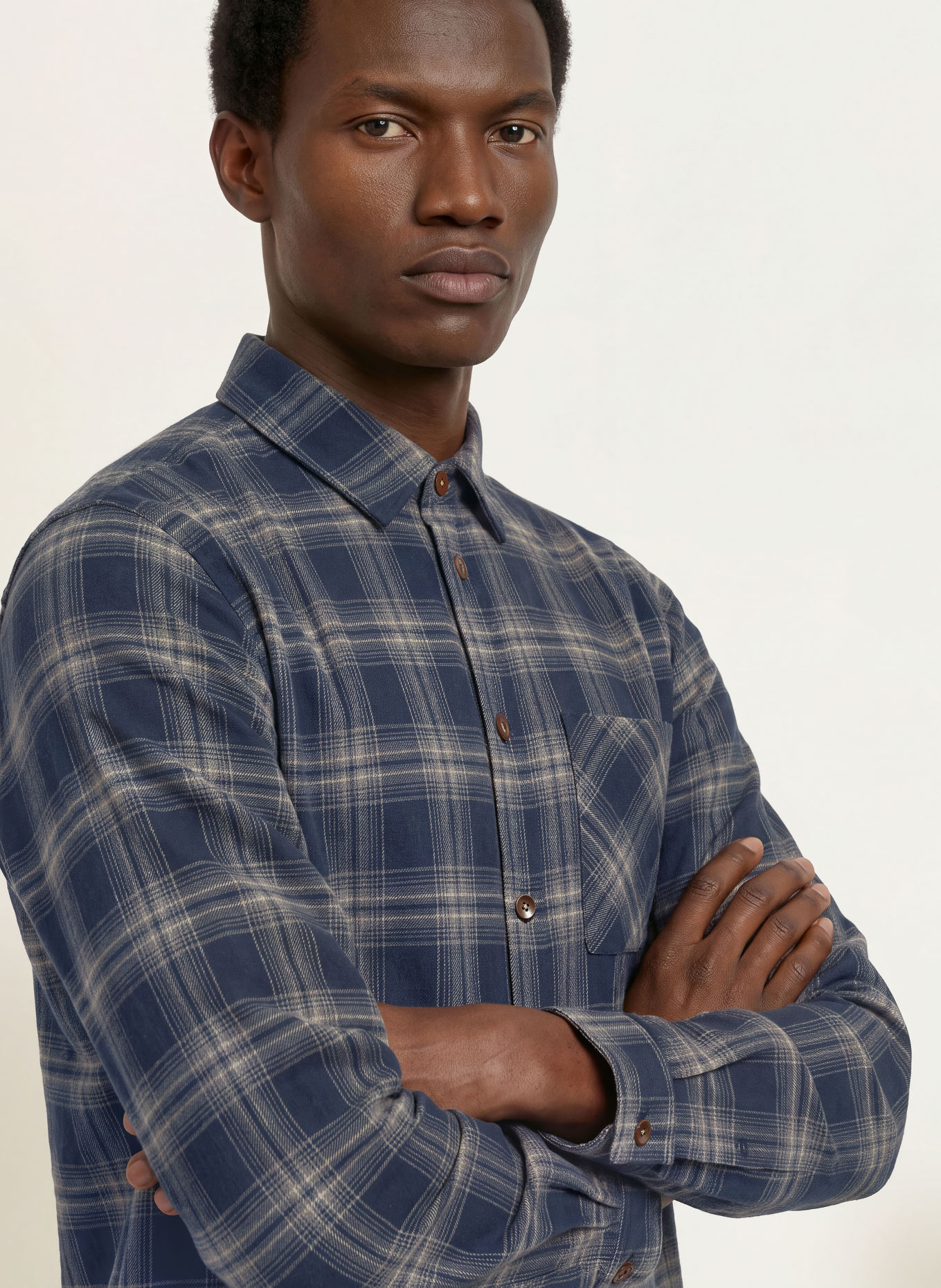 MOS MOSH Gallery Overshirt MMGDAVID i flanell: MÖRKBLÅ / BEIGE / GRÅ