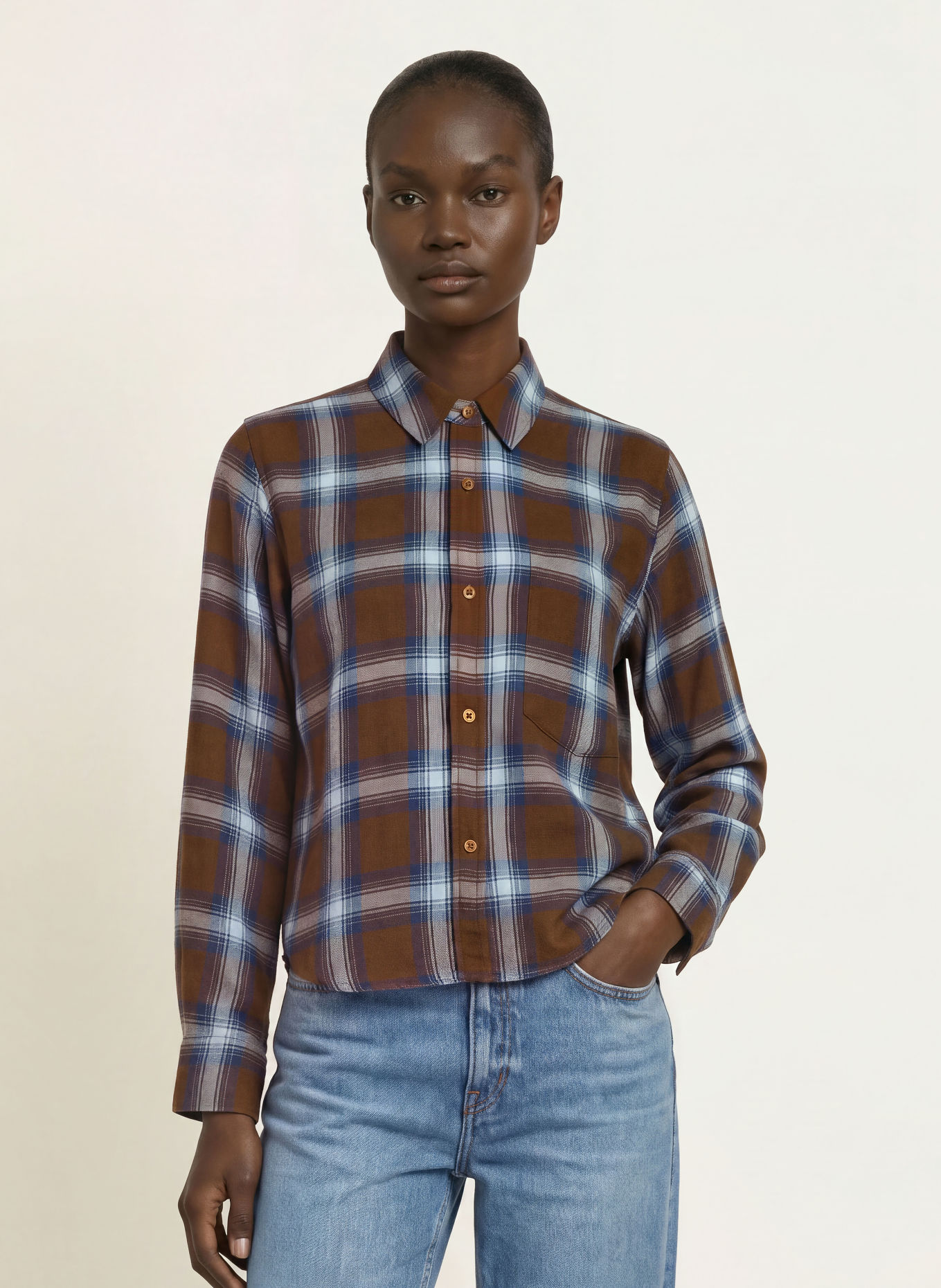Rails Overhemdblouse MALIN: BRUIN / LICHTGRIJS / DONKERBLAUW