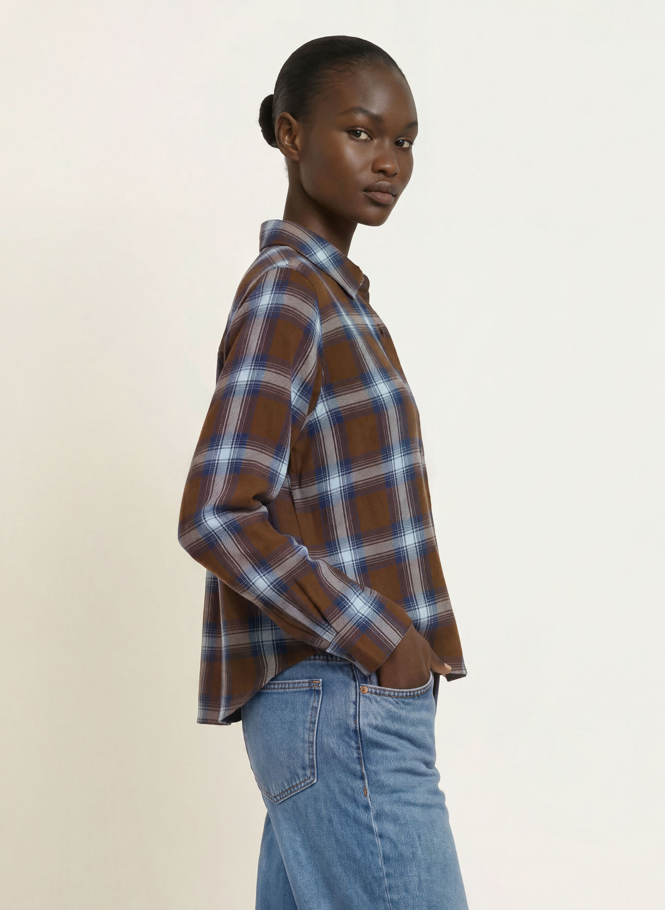 Rails Overhemdblouse MALIN: BRUIN / LICHTGRIJS / DONKERBLAUW