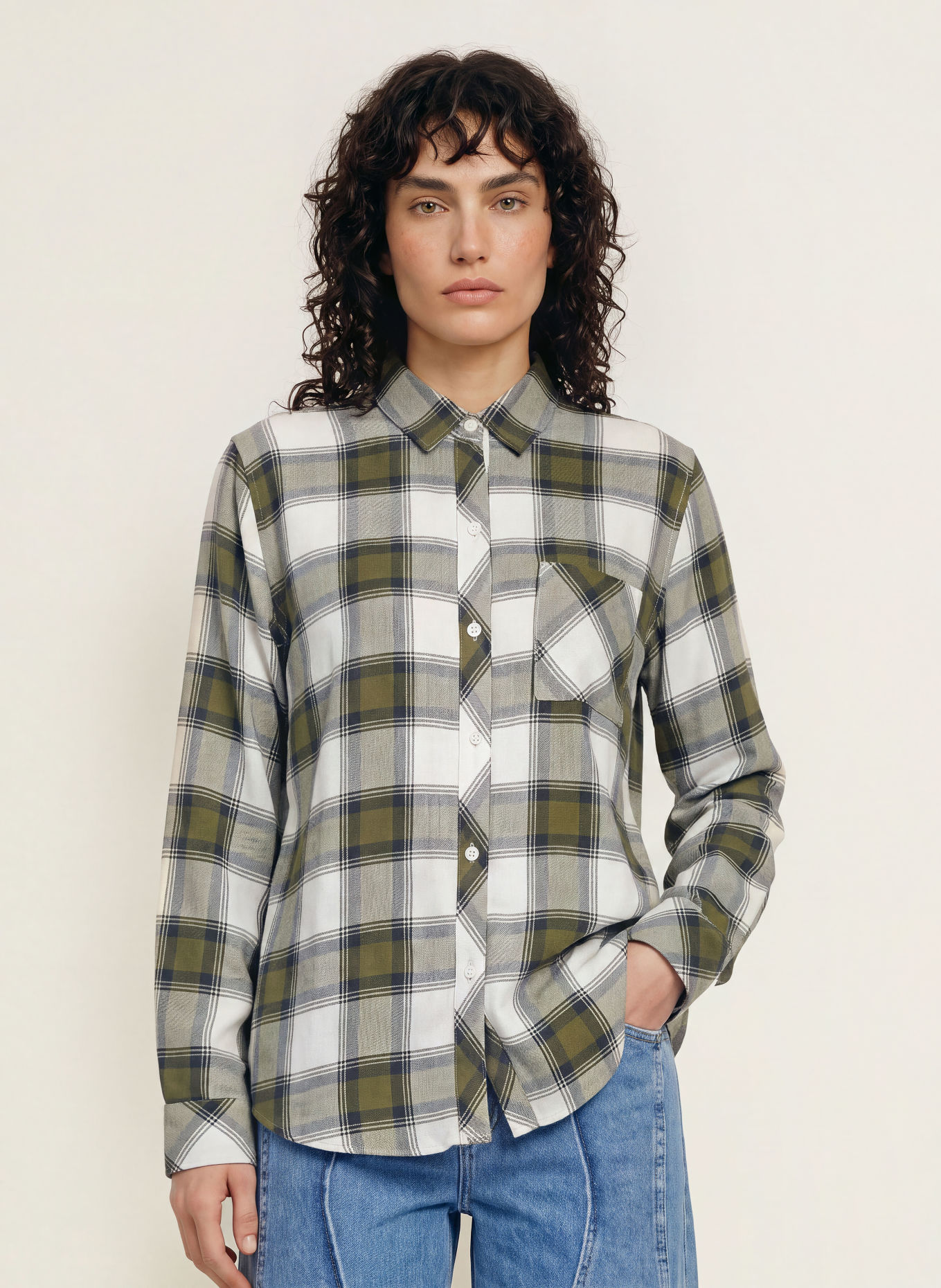 Rails Overhemdblouse: OLIJF / DONKERGROEN / WIT