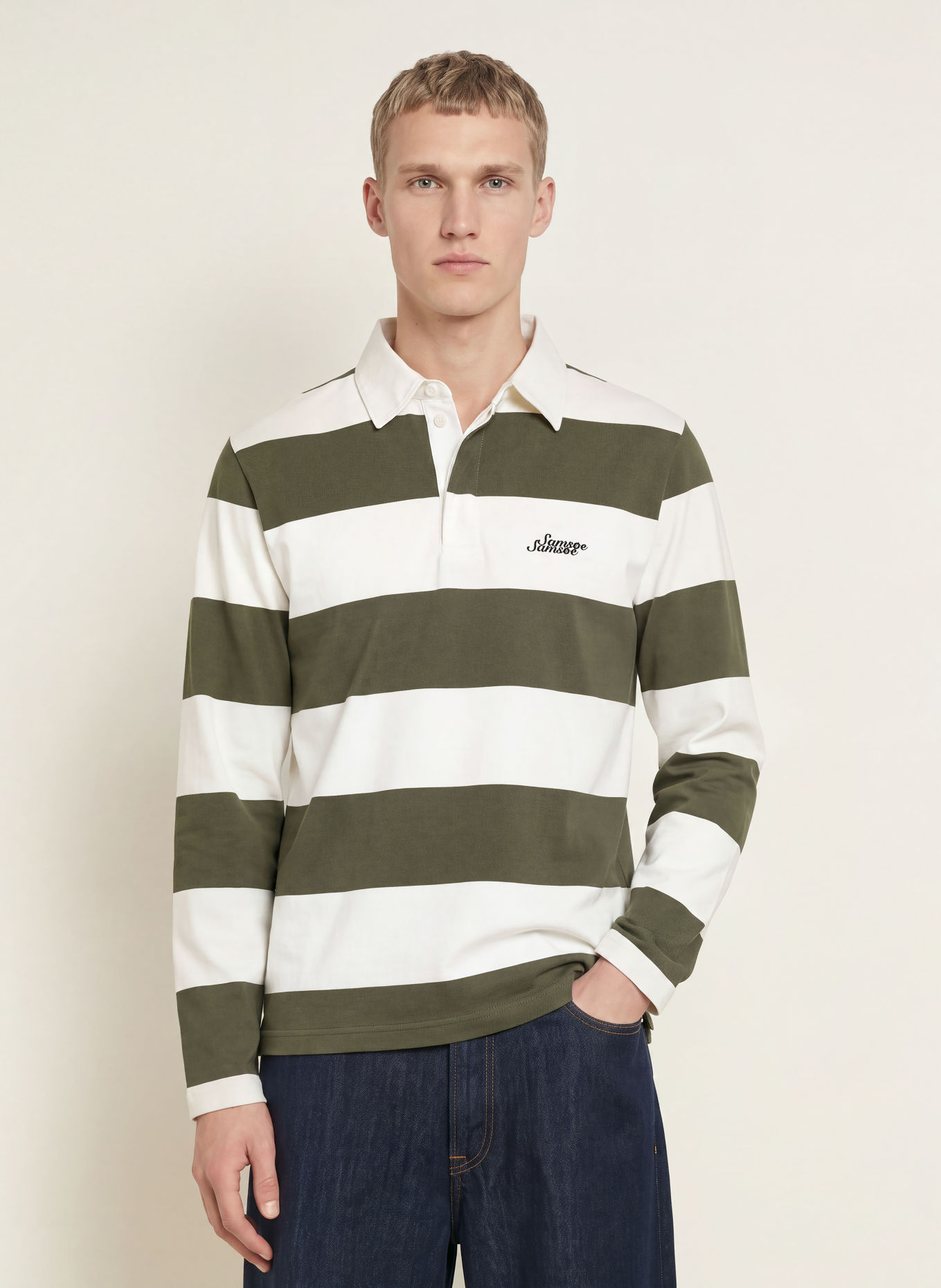 SAMSØE SAMSØE Rugbyshirt SAKEVIN: DONKERGROEN / WIT