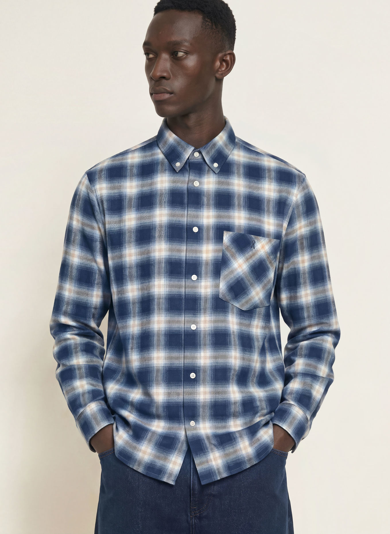 ARMEDANGELS Chemise en flanelle, coupe décontractée: BLEU / BEIGE / BLEU CLAIR