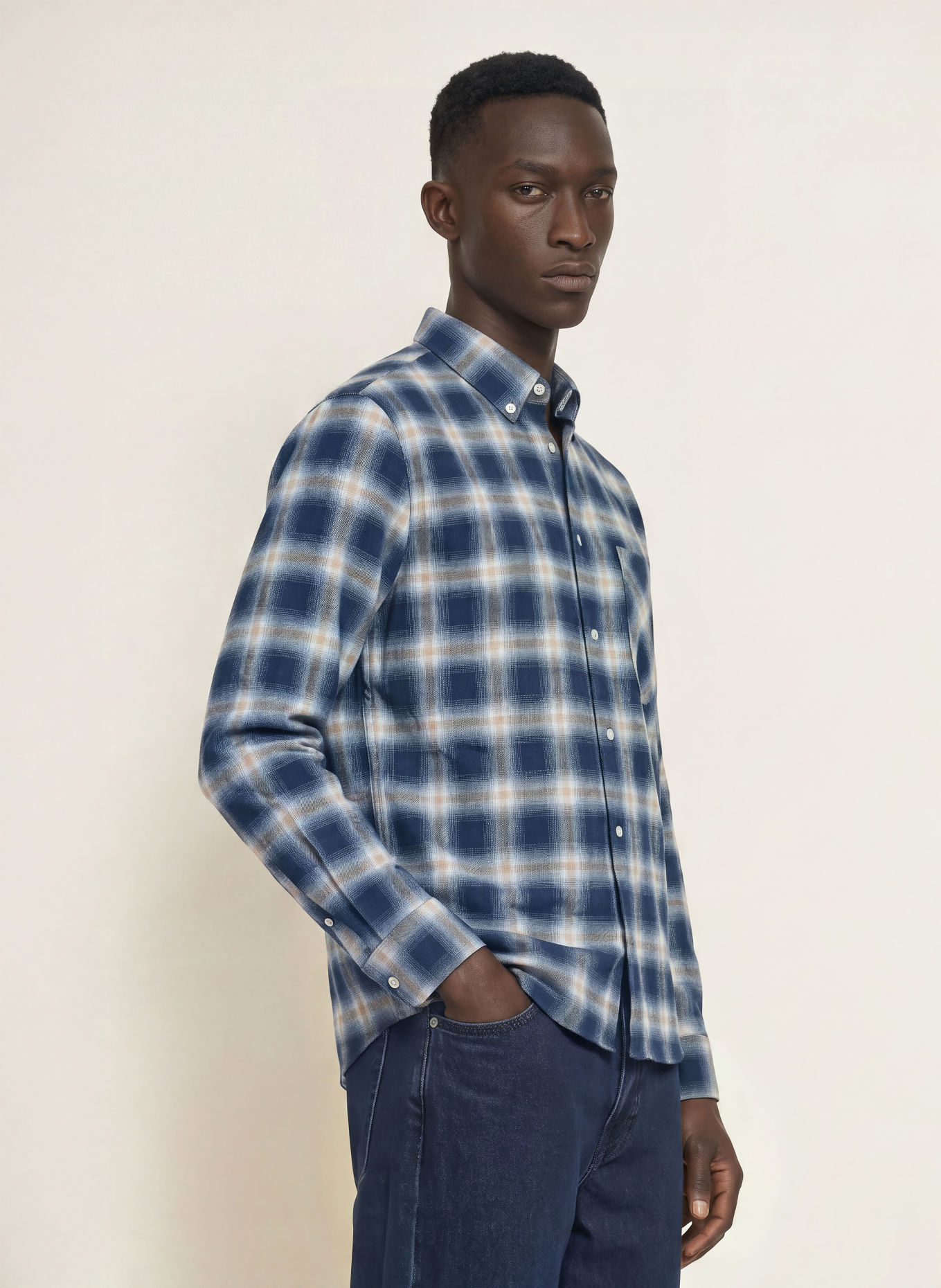 ARMEDANGELS Chemise en flanelle, coupe décontractée: BLEU / BEIGE / BLEU CLAIR