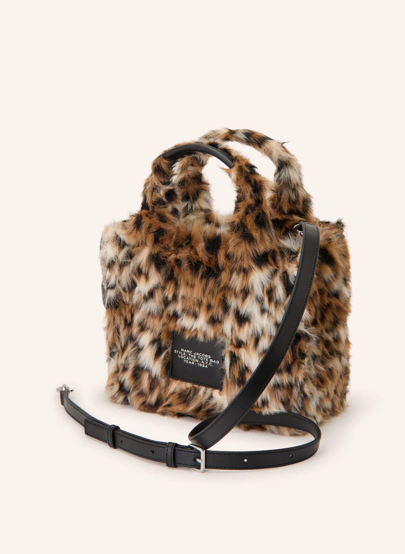 MARC JACOBS Sac cabas THE SMALL TOTE BAG en fausse fourrure: BEIGE / MARRON / NOIR