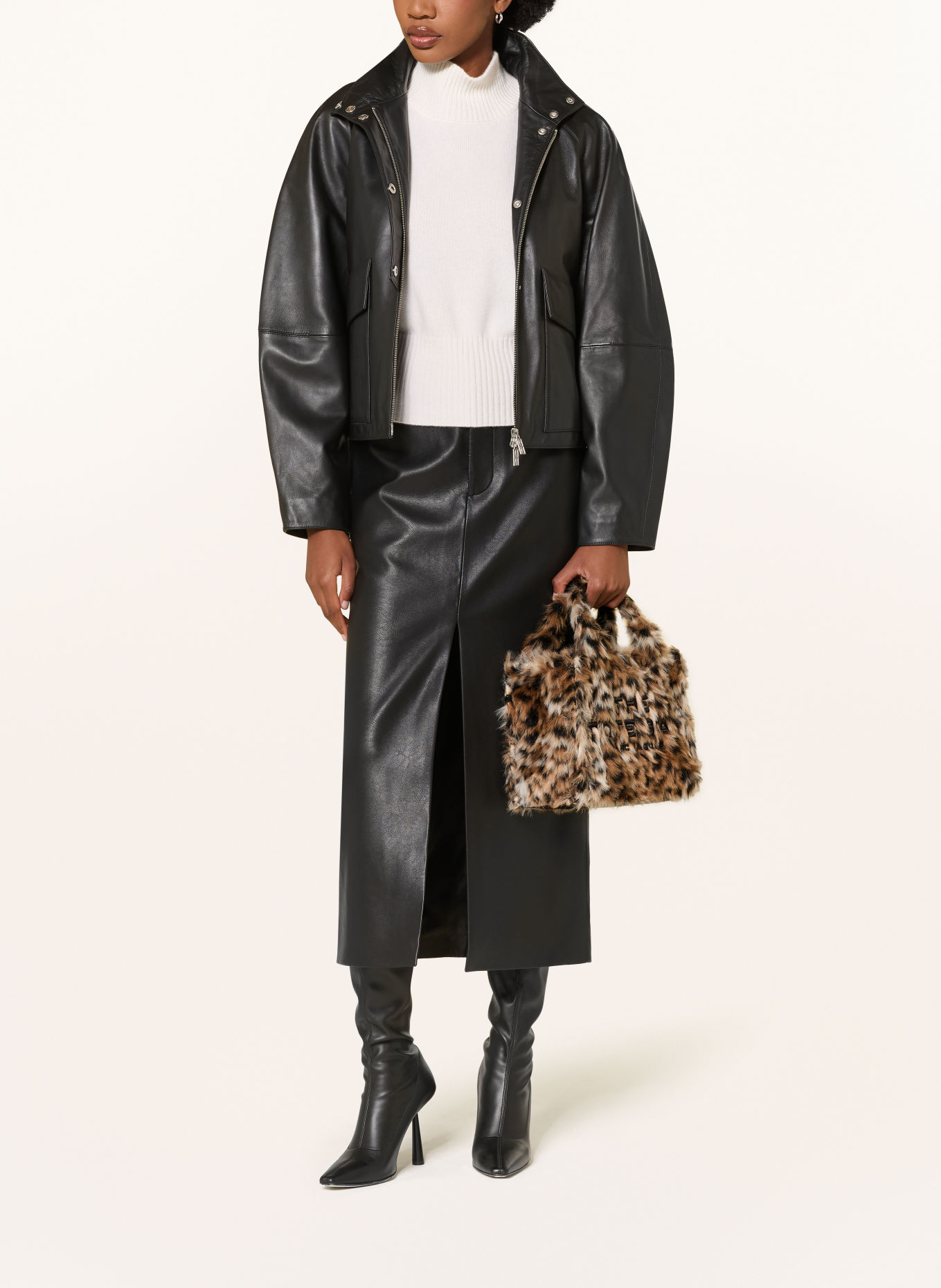 MARC JACOBS Shoppers THE SMALL TOTE BAG with faux fur: BEIGE / BROWN / BLACK