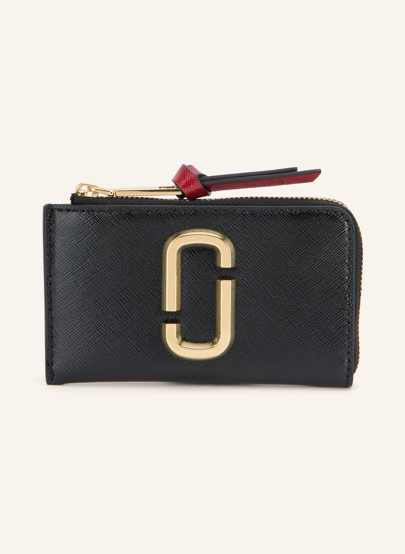 MARC JACOBS Saffiano-portemonnee THE SNAPSHOT TOP ZIP MULTI WALLET: ZWART / GOUD / DONKERROOD