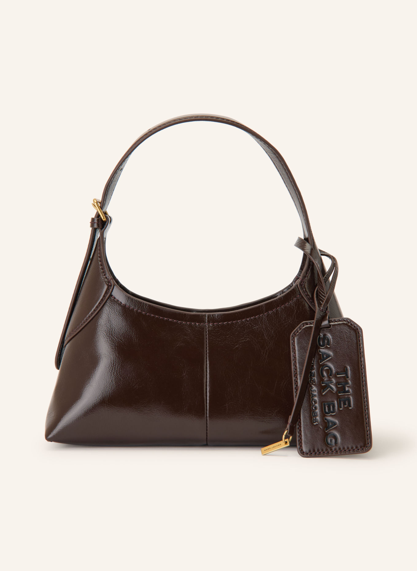 MARC JACOBS Handbag: THE SMALL BELTED SACK BAG: DARK BROWN / GOLD