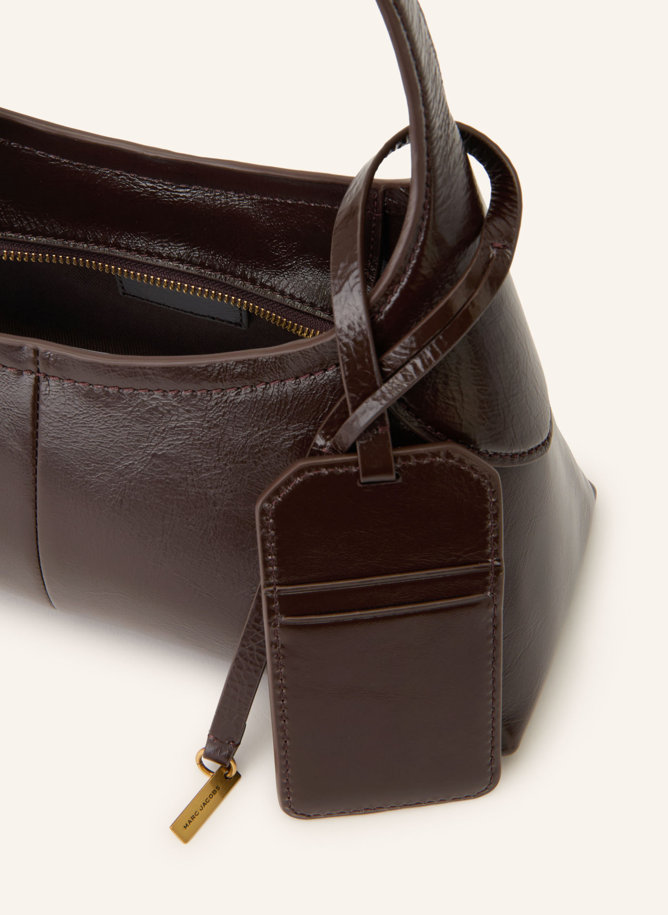 MARC JACOBS Handbag: THE SMALL BELTED SACK BAG: DARK BROWN / GOLD