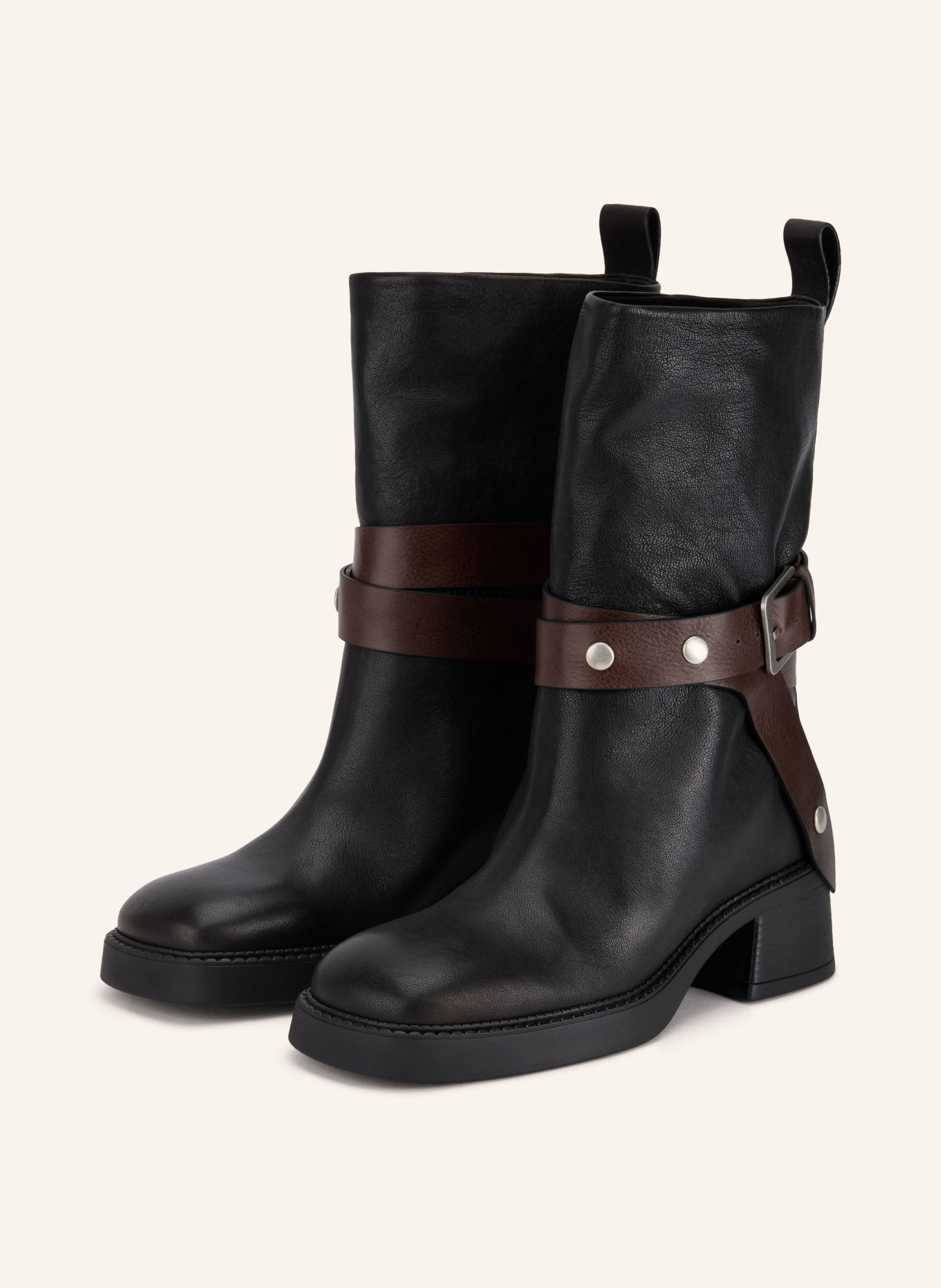 MIISTA JANINA Biker boots: BLACK / SILVER / DARK BROWN