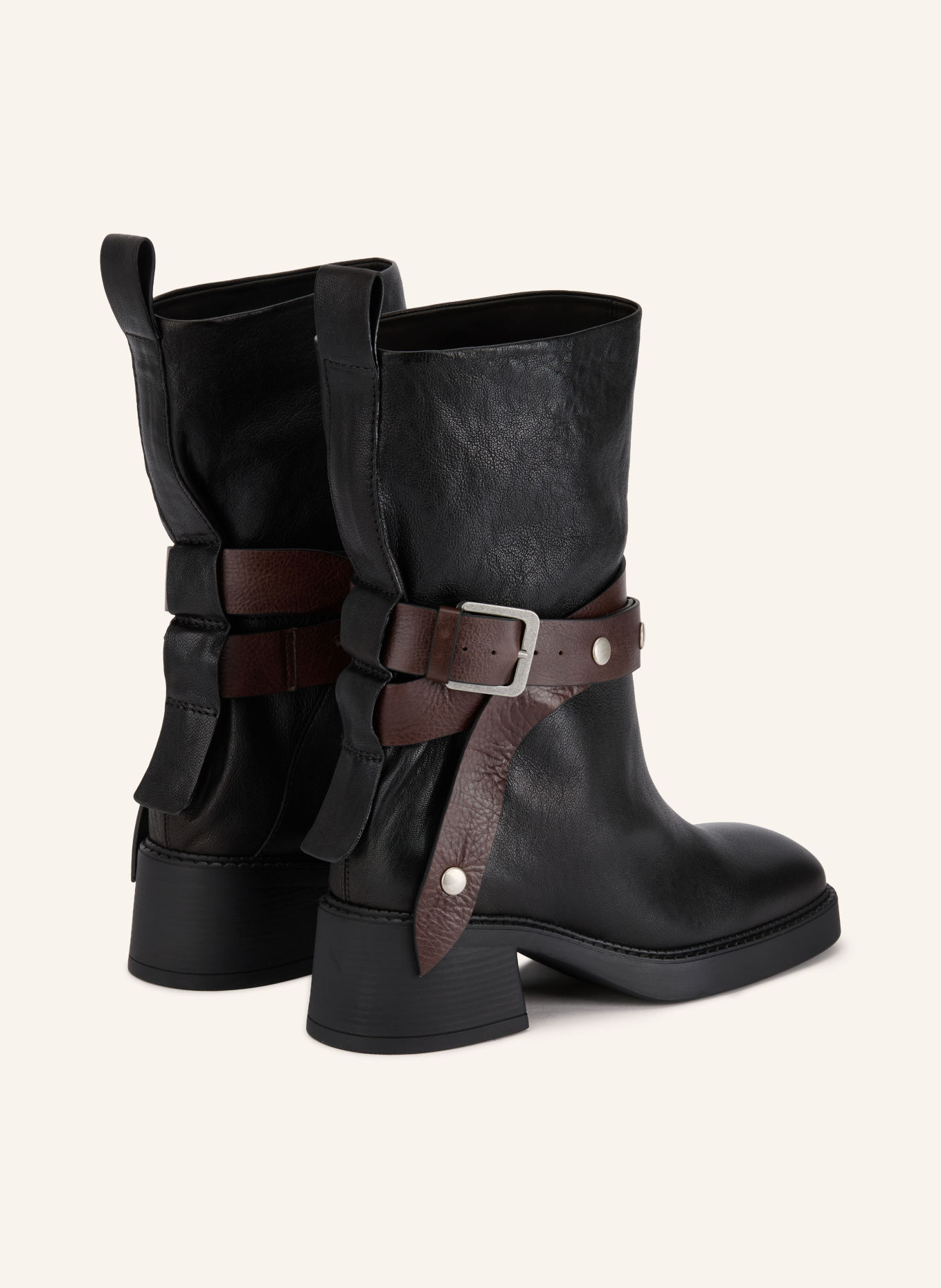 MIISTA JANINA Biker boots: BLACK / SILVER / DARK BROWN
