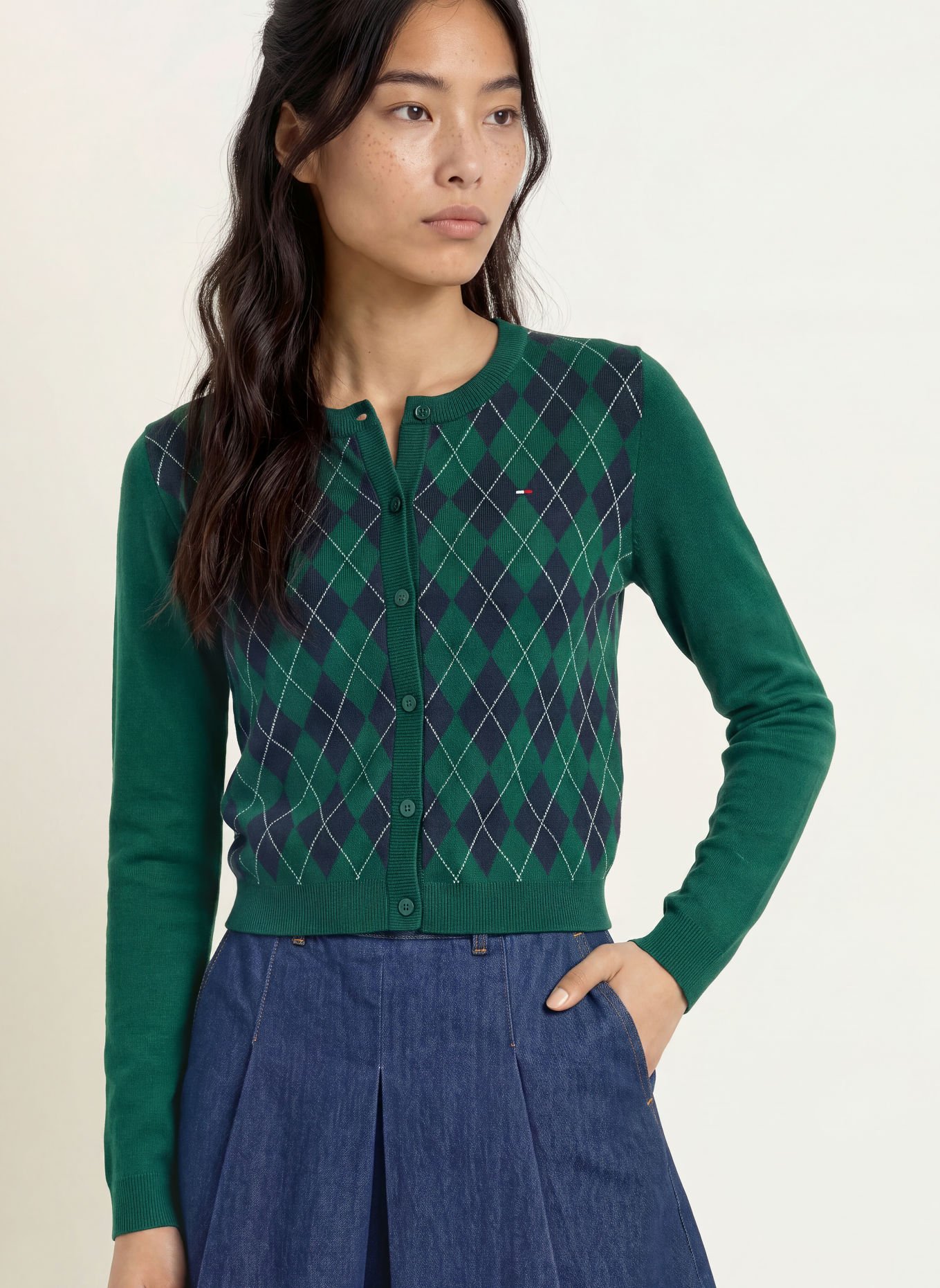 TOMMY JEANS Cardigan: GRØN / MINT / MØRKEBLÅ