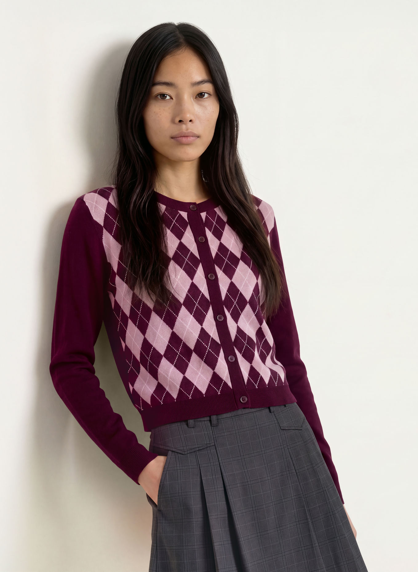 TOMMY JEANS Cardigan: MOV ÎNCHIS / ROZ / ALB