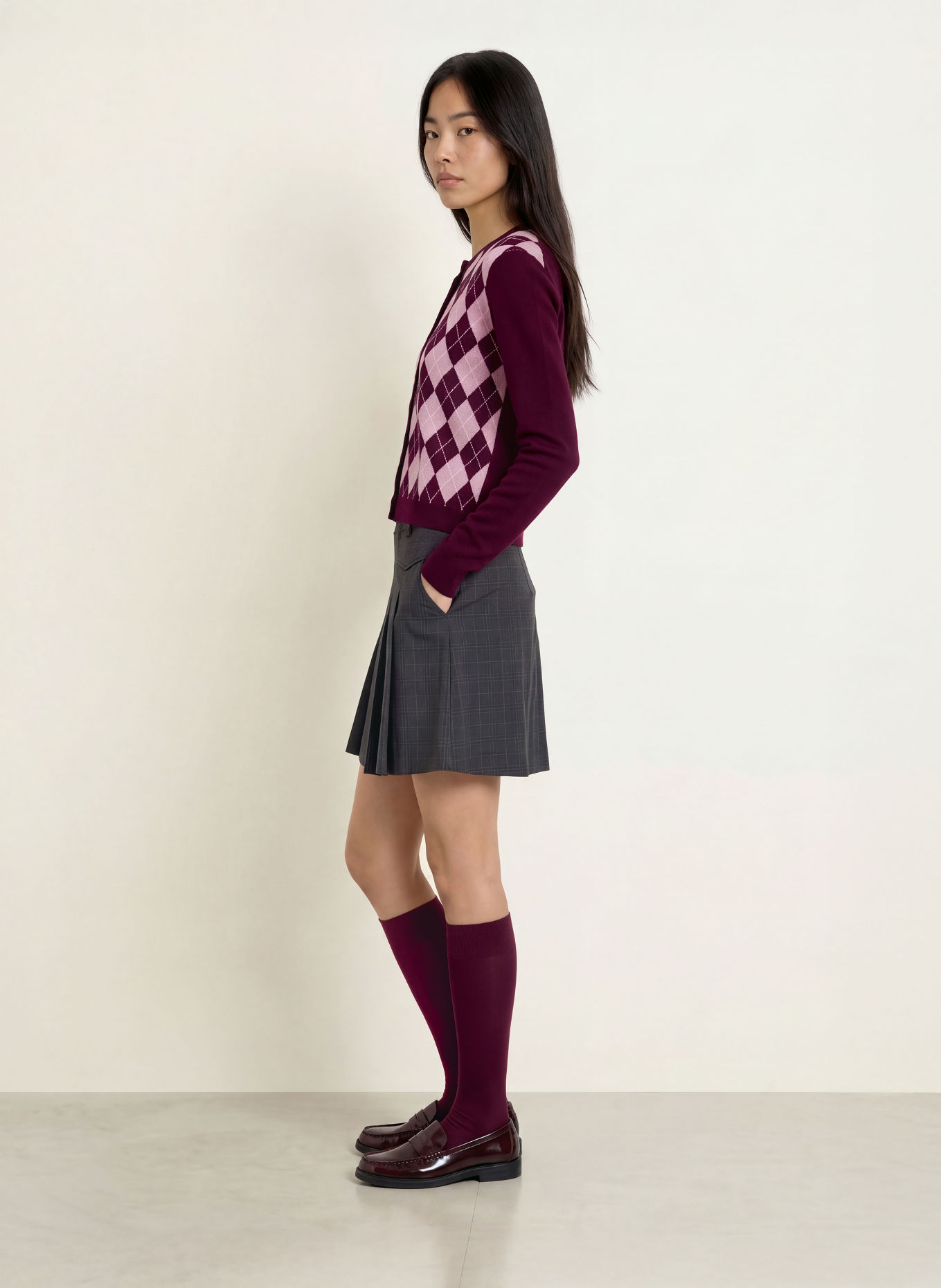 TOMMY JEANS Cardigan: MOV ÎNCHIS / ROZ / ALB