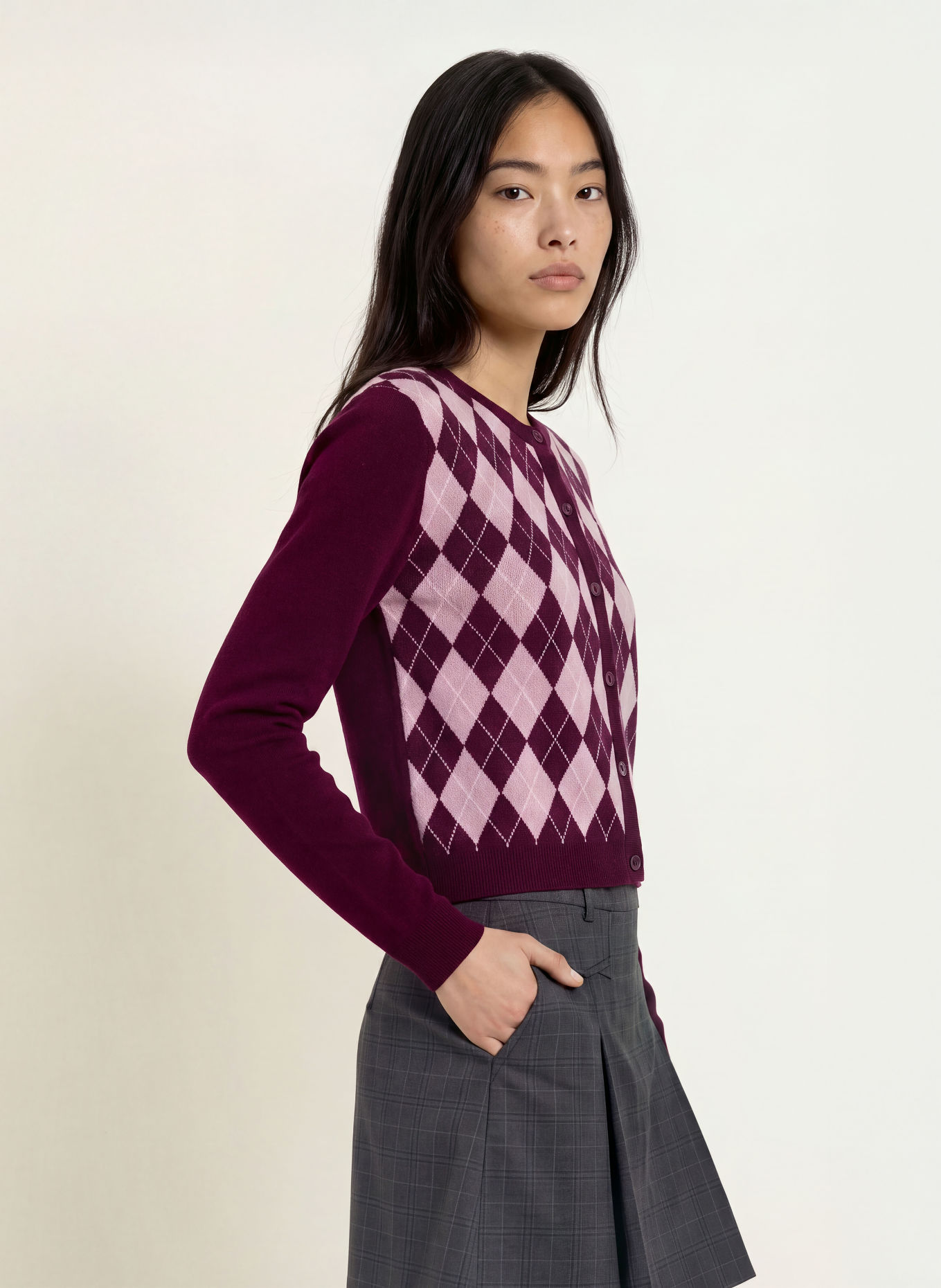 TOMMY JEANS Cardigan: MOV ÎNCHIS / ROZ / ALB