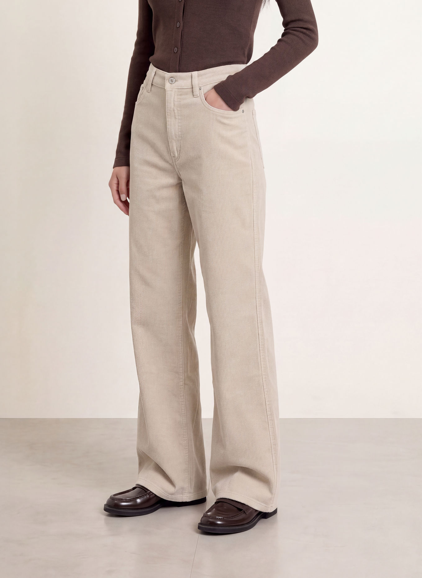 TOMMY JEANS Pantaloni din velur CLAIRE: TAUPE