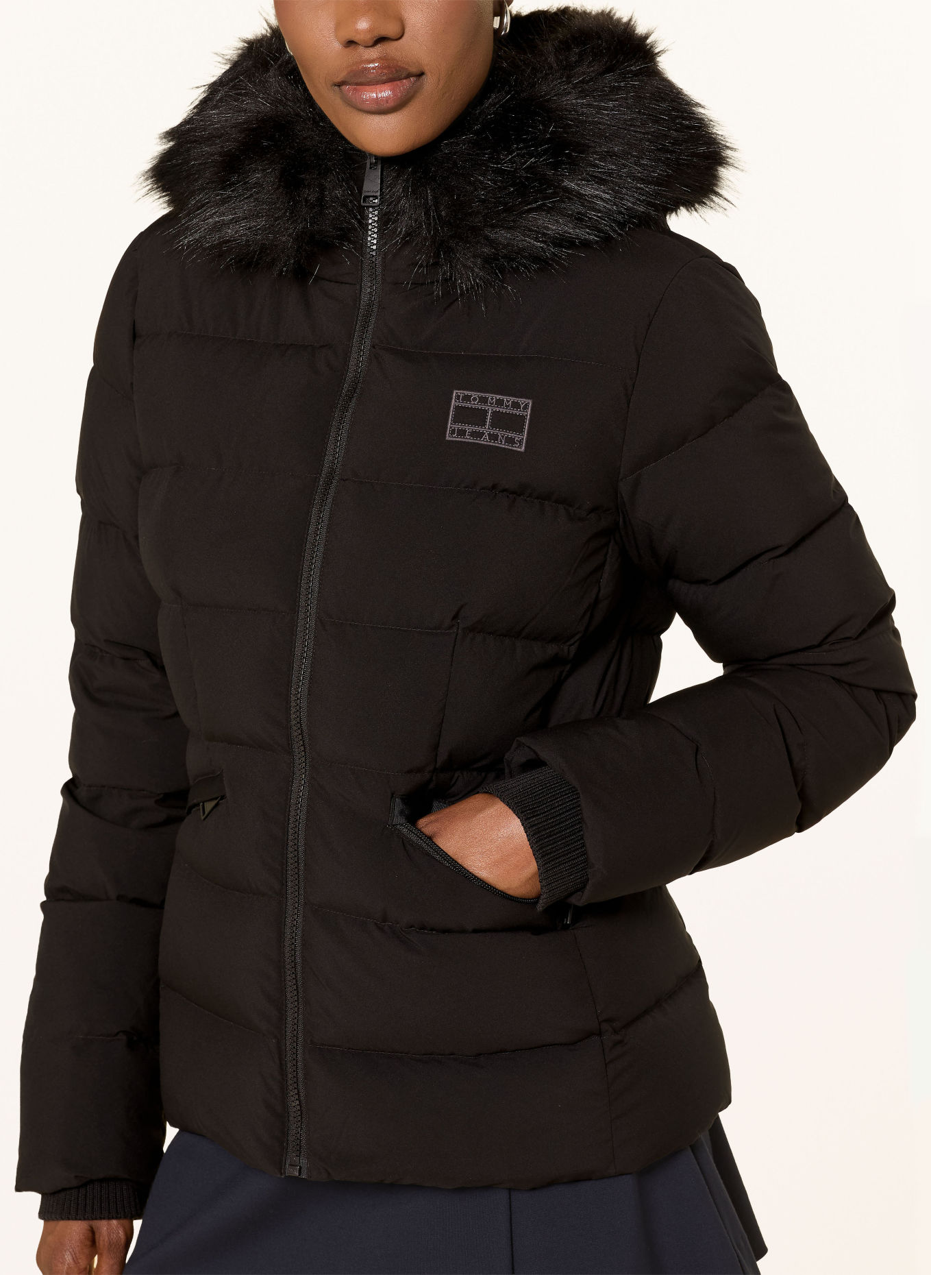 TOMMY JEANS Down jacket with a removable faux fur collar: BLACK