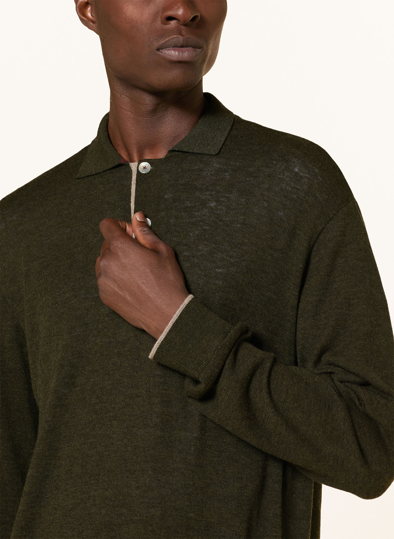 PAUL & SHARK Gebreid poloshirt: DONKERGROEN / BEIGE
