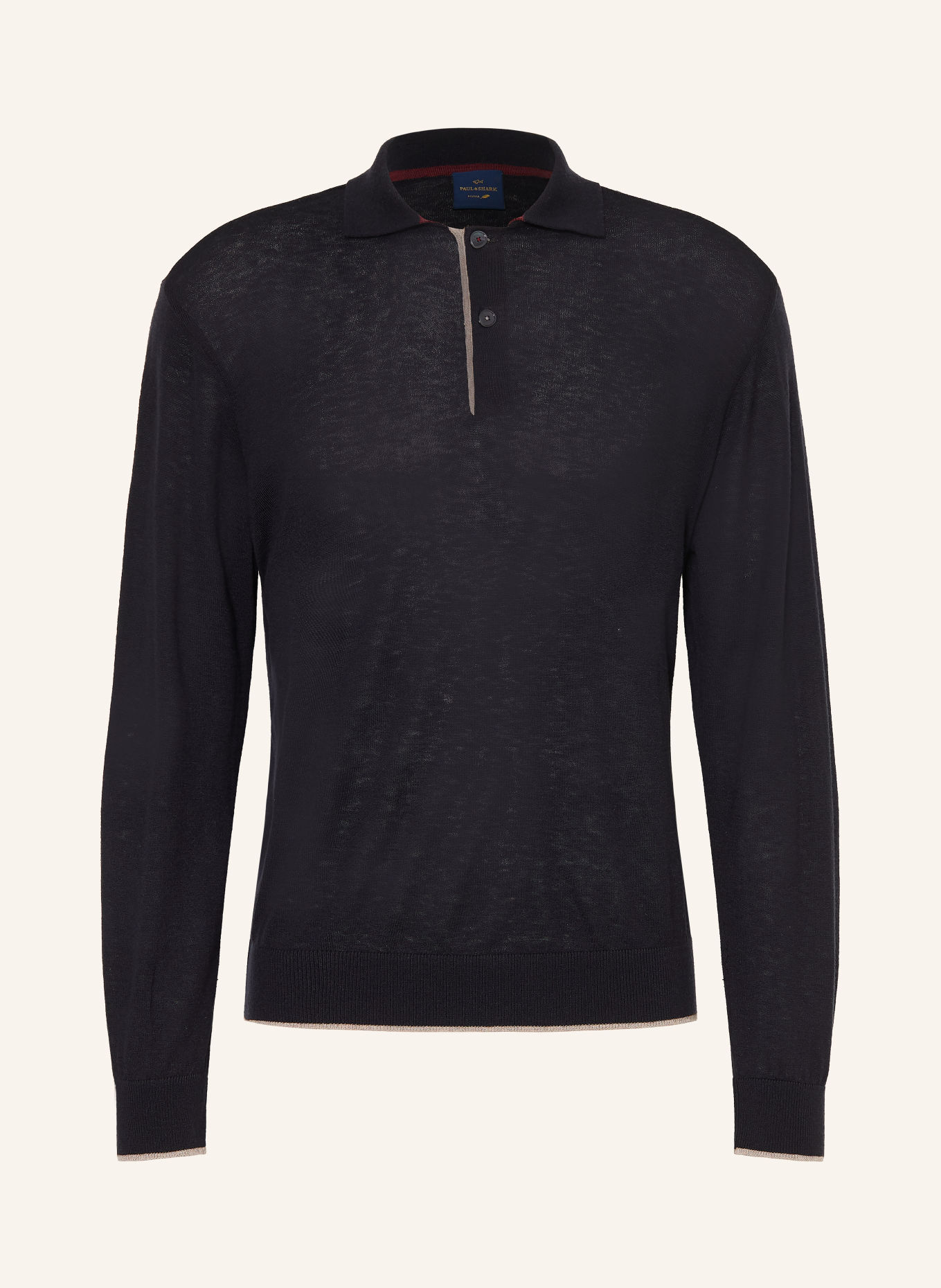 PAUL & SHARK Gebreid poloshirt: DONKERBLAUW / BEIGE