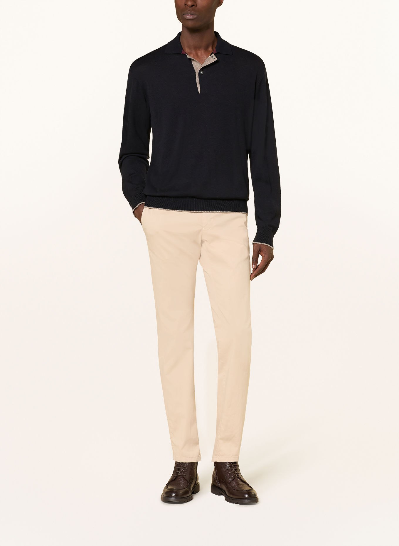 PAUL & SHARK Gebreid poloshirt: DONKERBLAUW / BEIGE