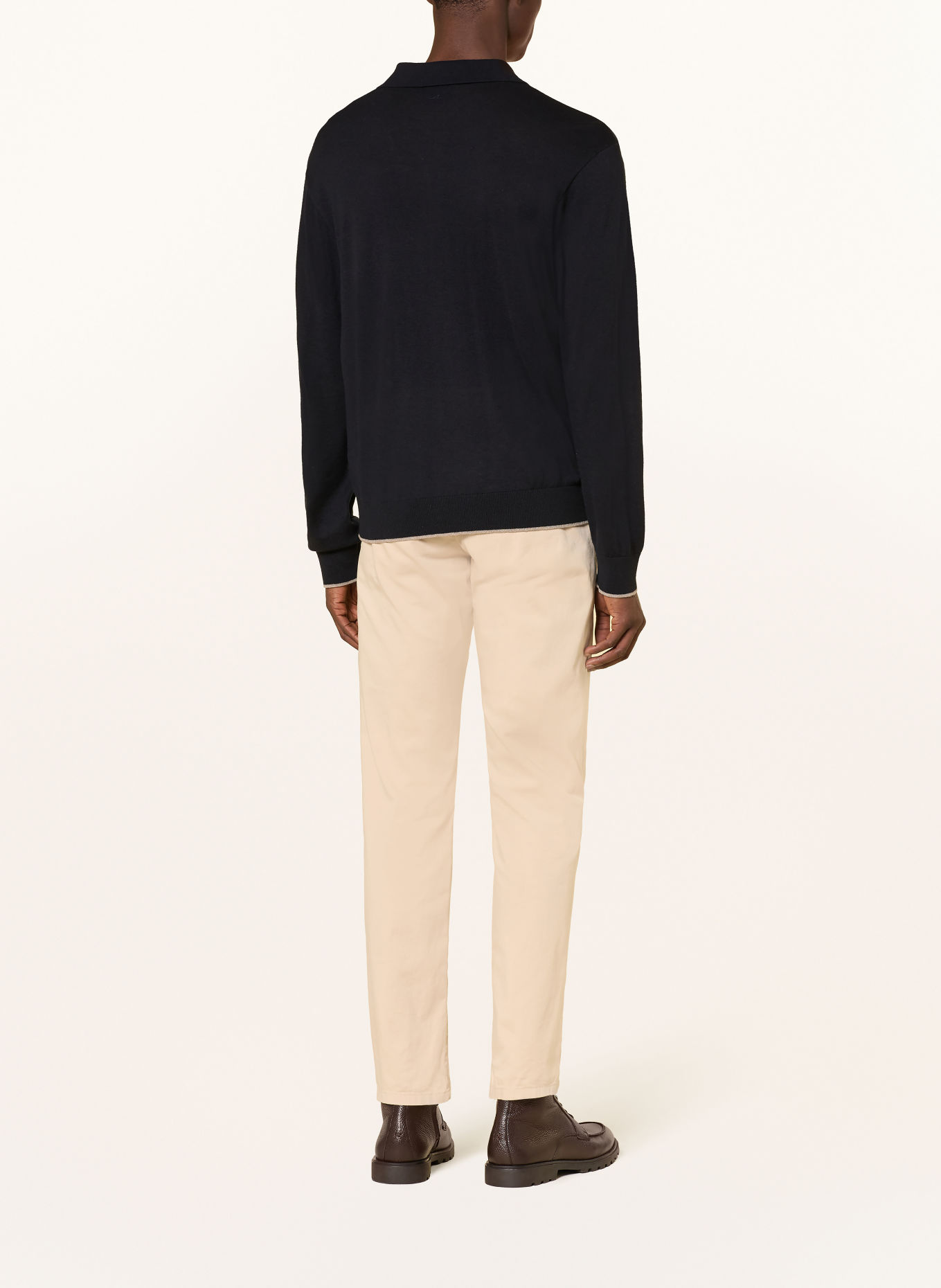 PAUL & SHARK Gebreid poloshirt: DONKERBLAUW / BEIGE