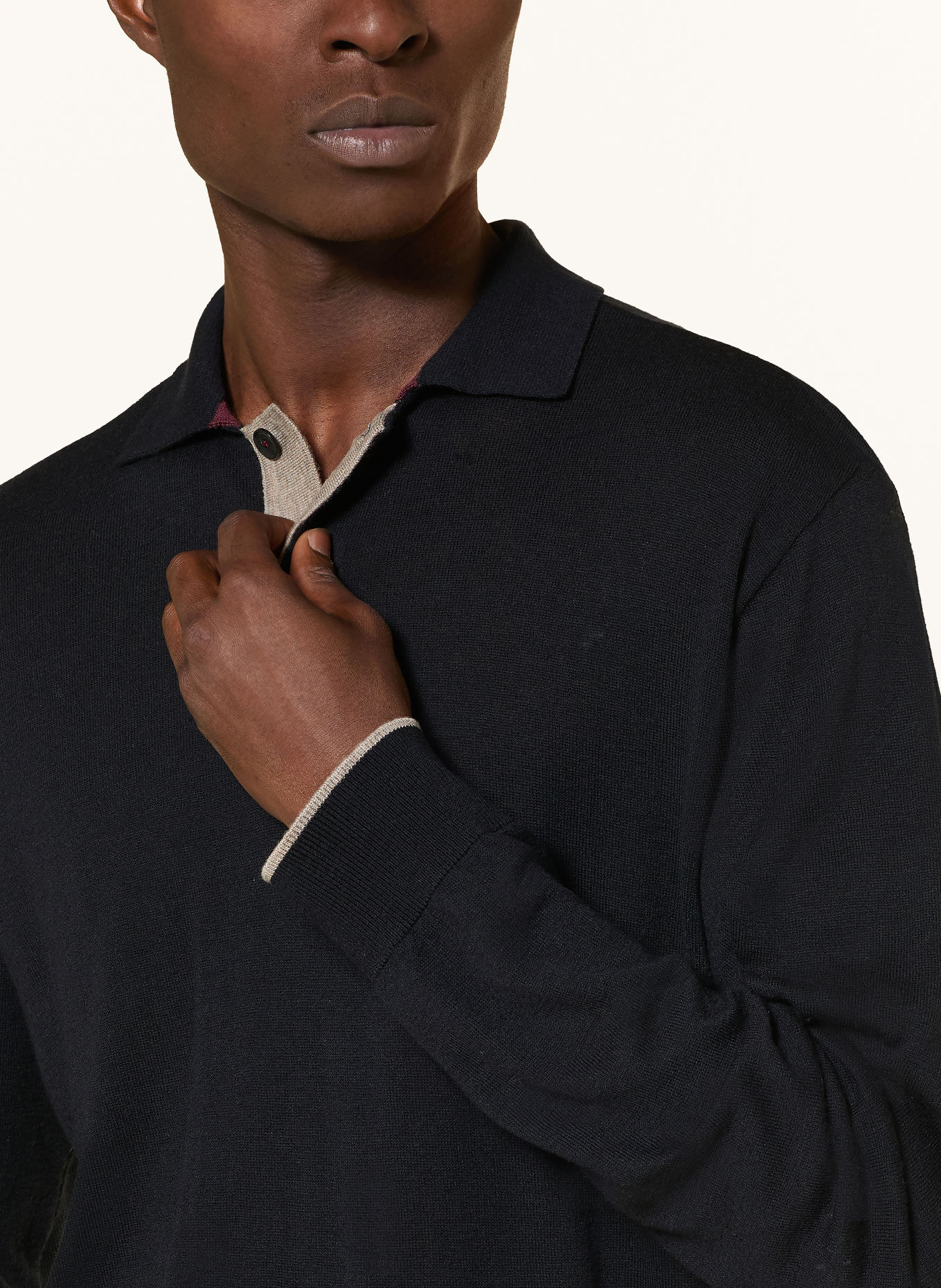 PAUL & SHARK Gebreid poloshirt: DONKERBLAUW / BEIGE