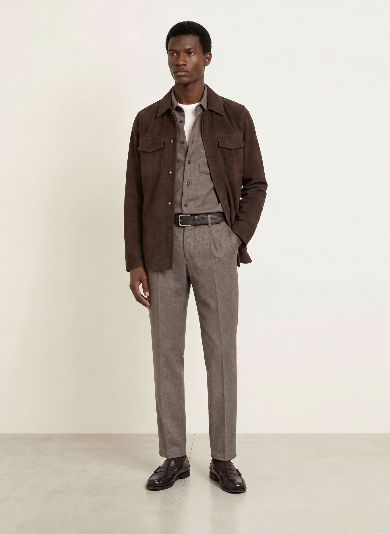 PROFUOMO Leren Overshirt: MARRON FONCÉ