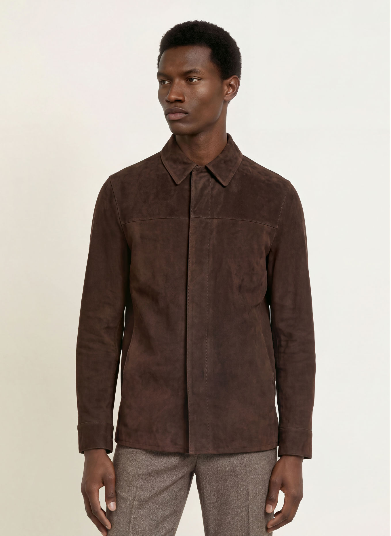 PROFUOMO Leren Overshirt: MARRON FONCÉ
